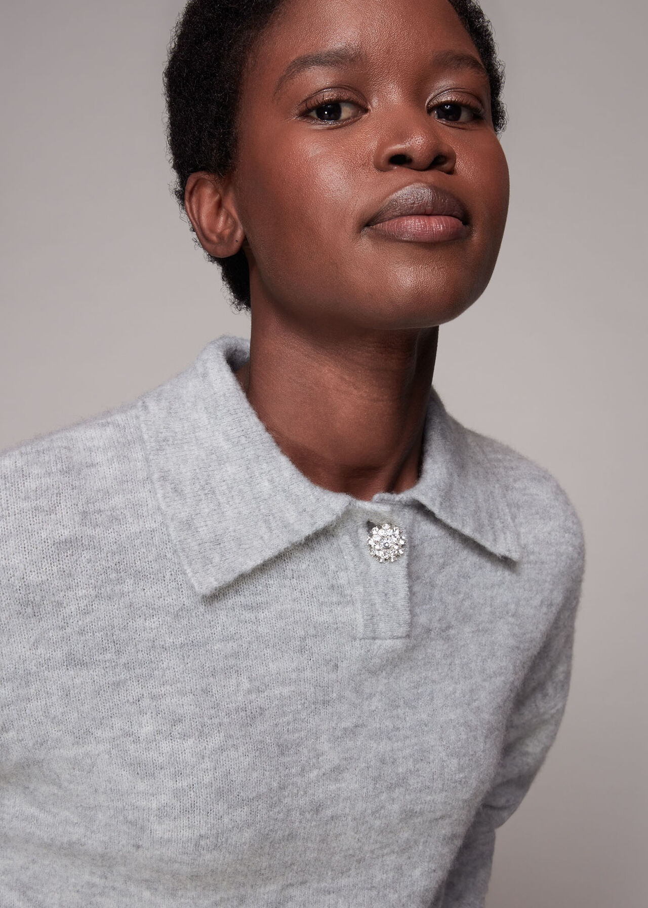 Jewel Button Collar Sweater