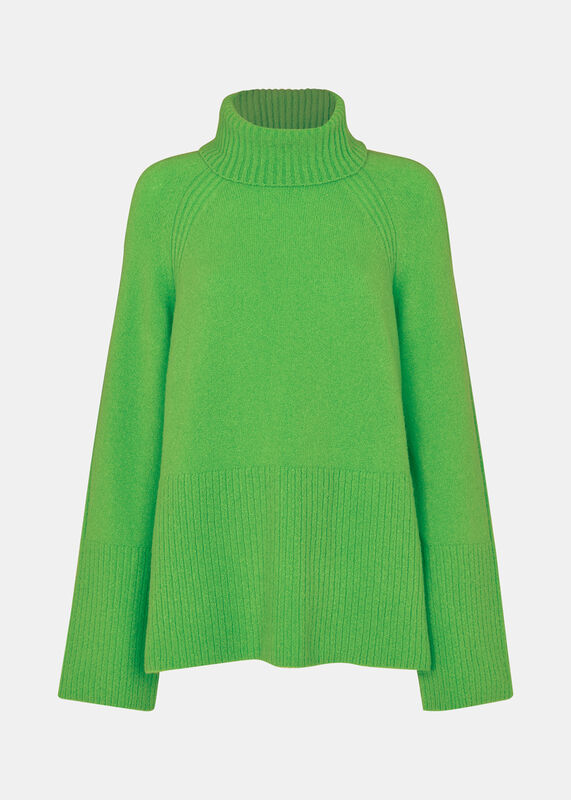 Green Textured Rib Detail Roll Neck