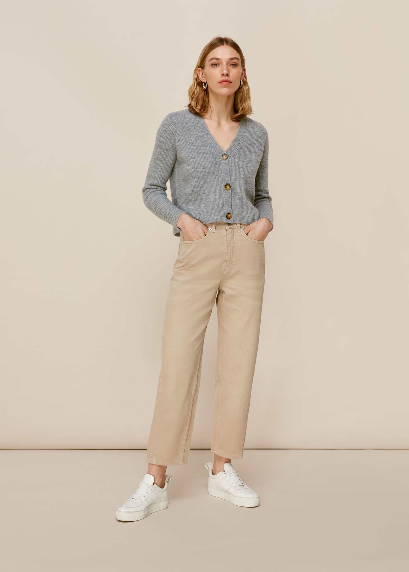 Whistles Women Rib Textured Cardigan - Grey - L