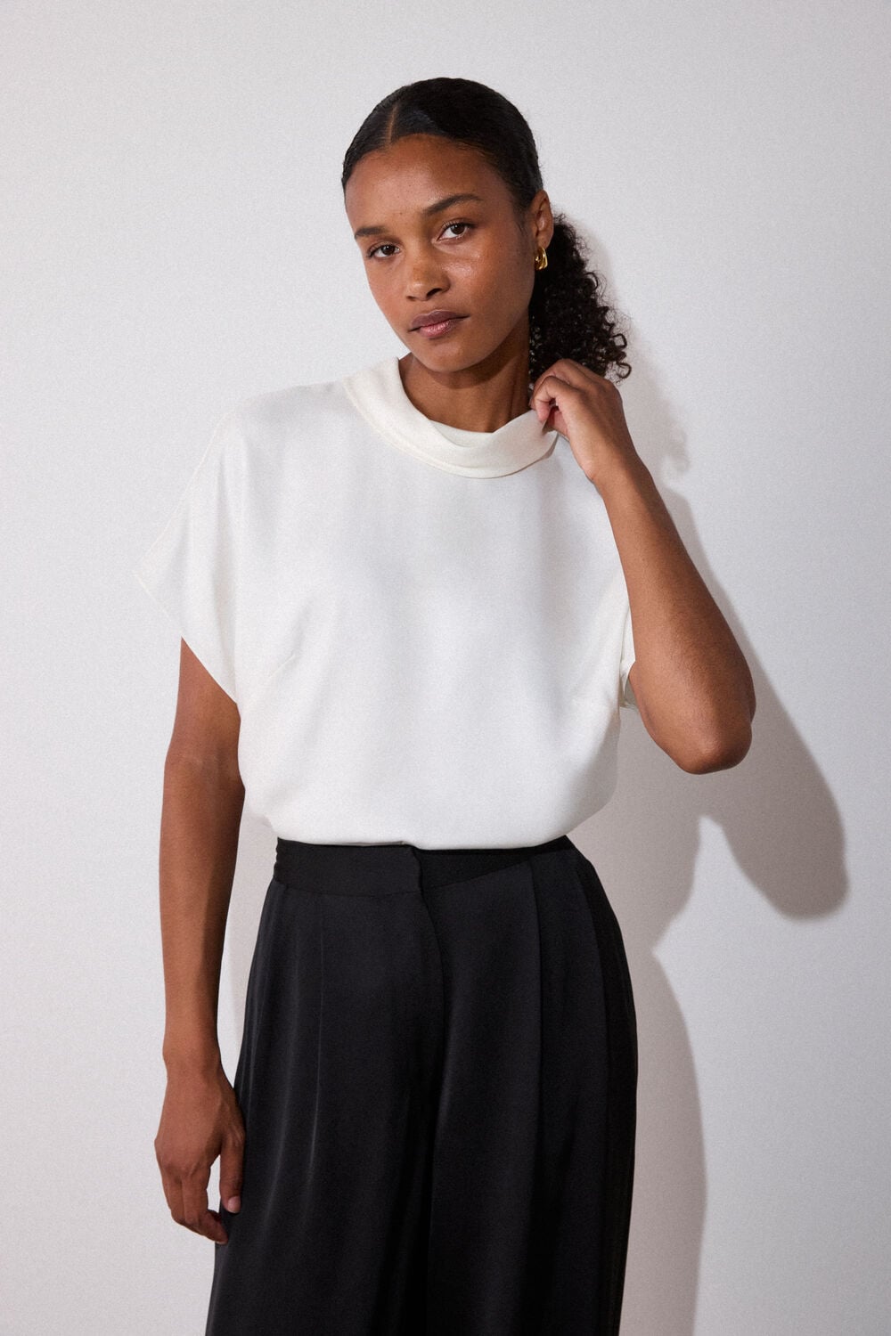 Cowl Neck Short Sleeve Blouse