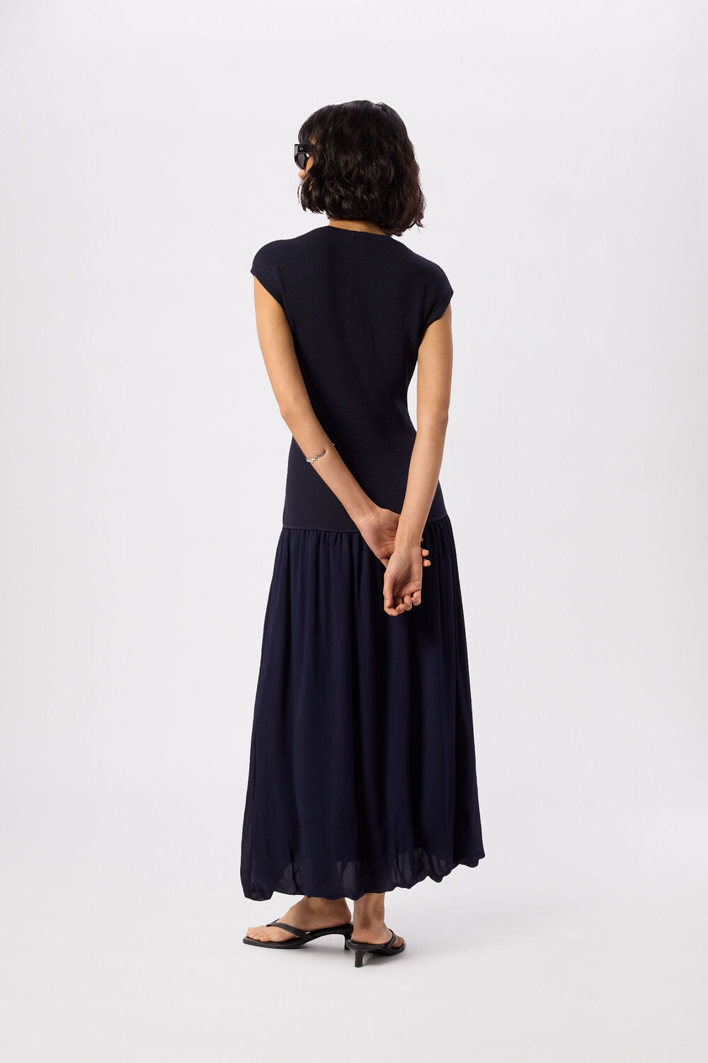Navy Knitted 2in1 Bubble Hem Dress
