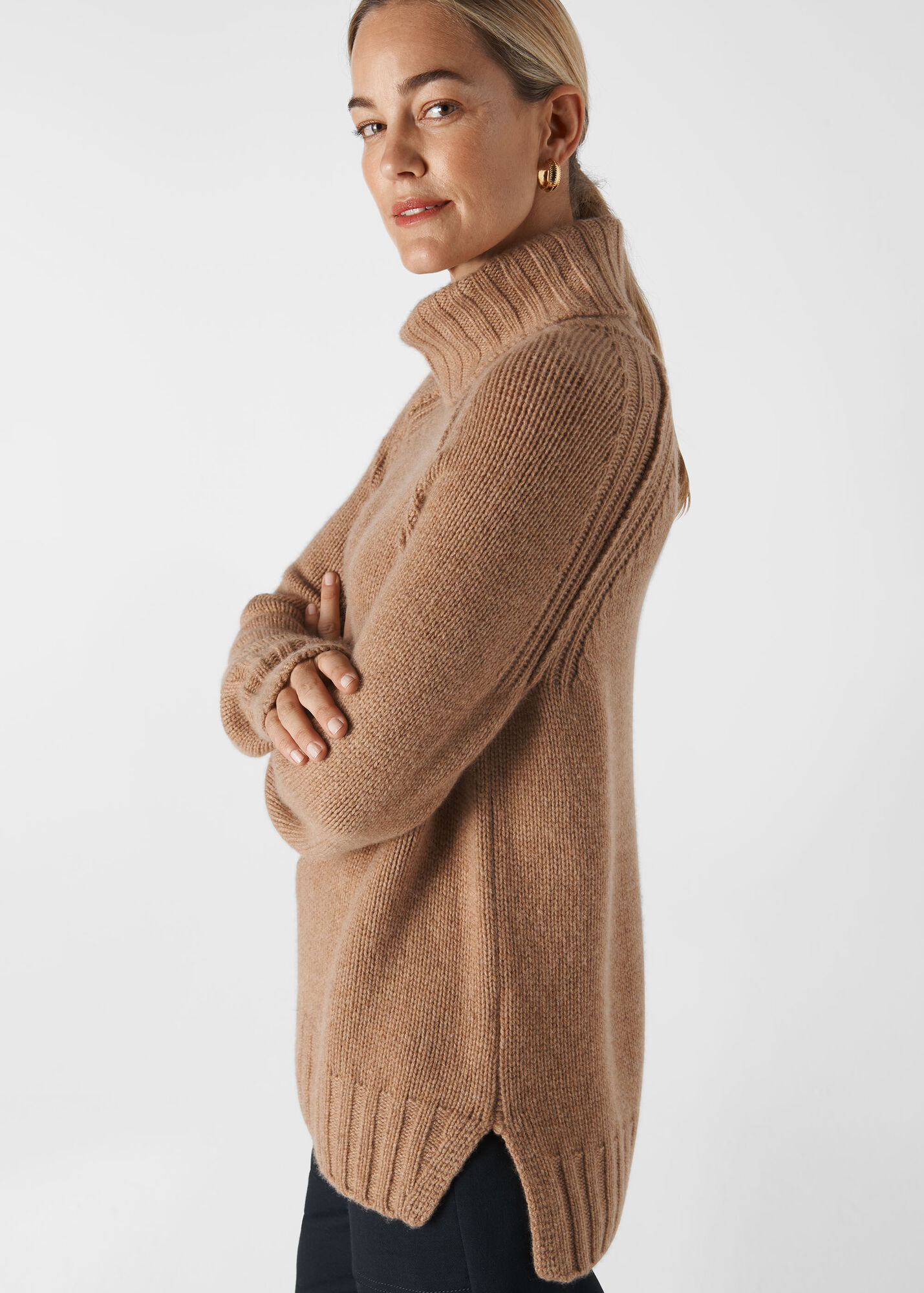 Camel Chunky Recycled Cashmere Knit | WHISTLES