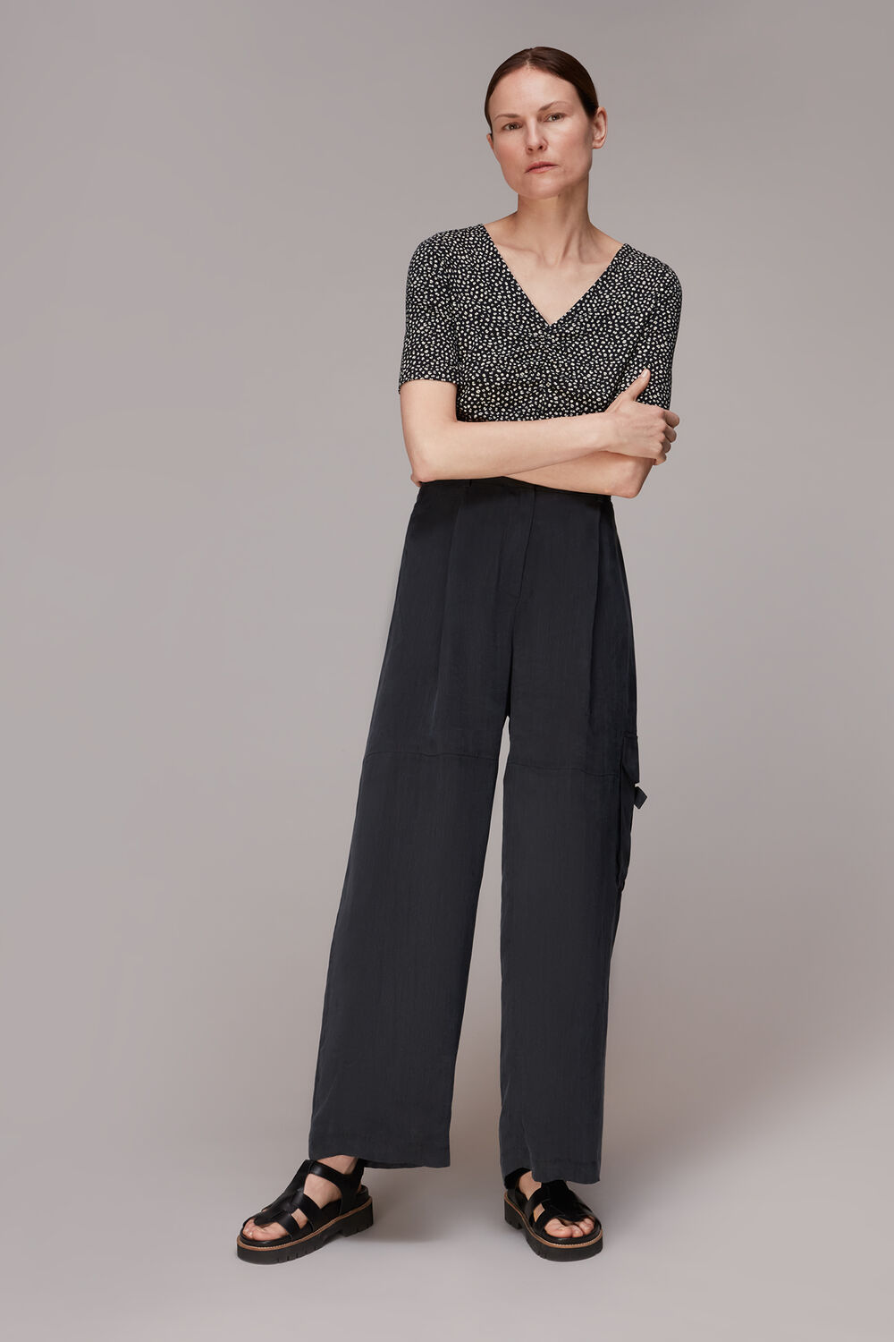 Ink Leopard V Neck Ruched Tee