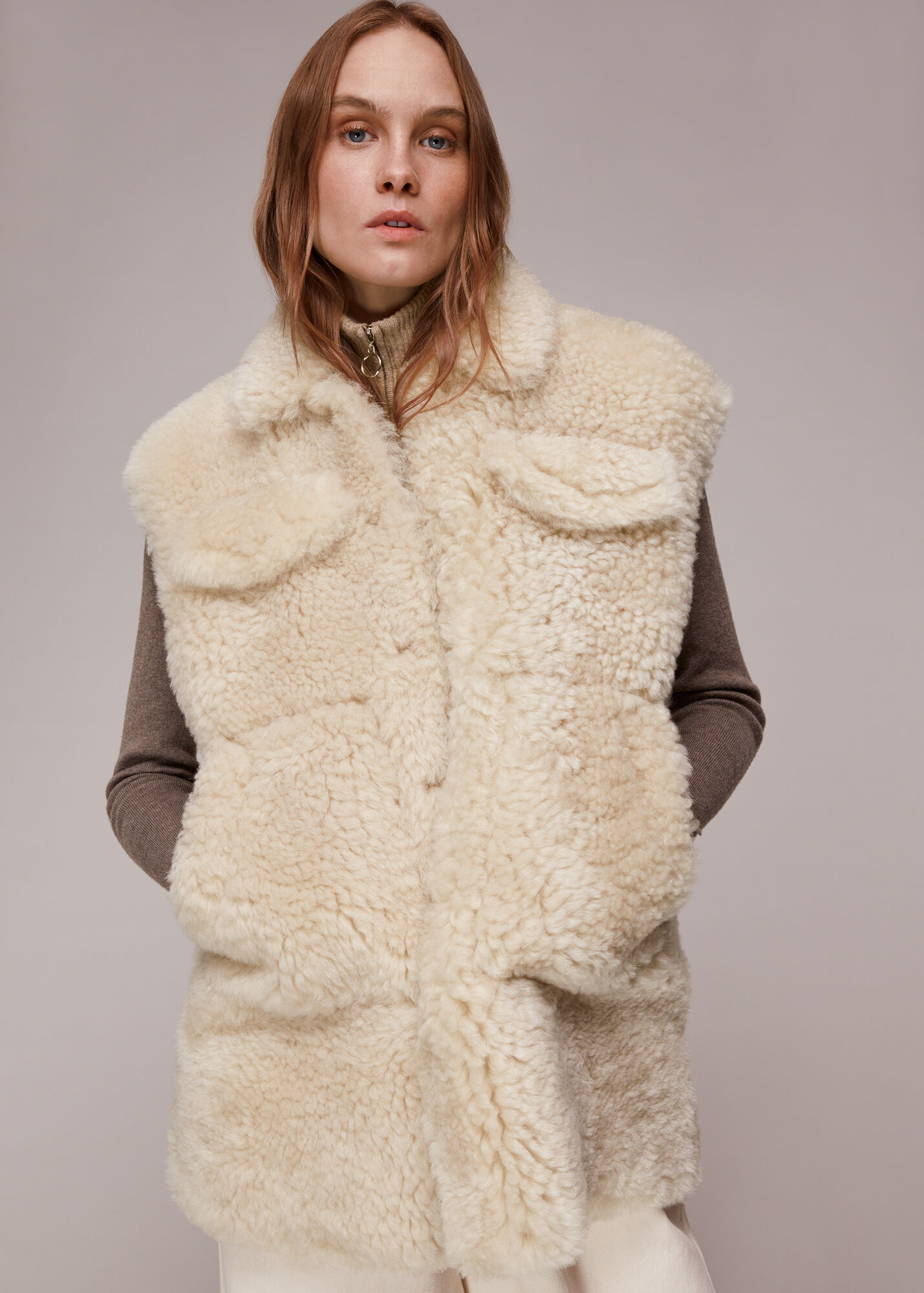 Ivory Iris Shearling Gilet WHISTLES Whistles UK
