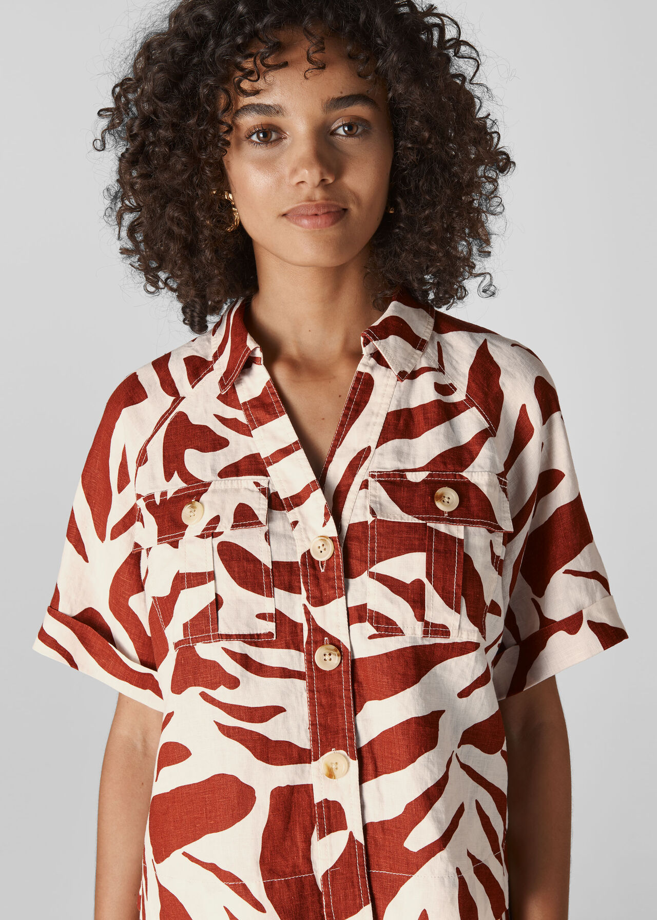 Graphic Zebra Linen Shirt Multicolour