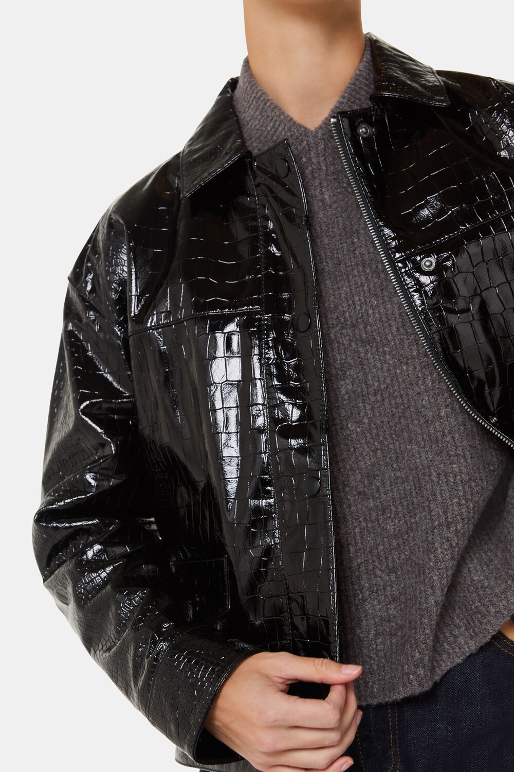 Black Casi Patent Leather Croc Biker