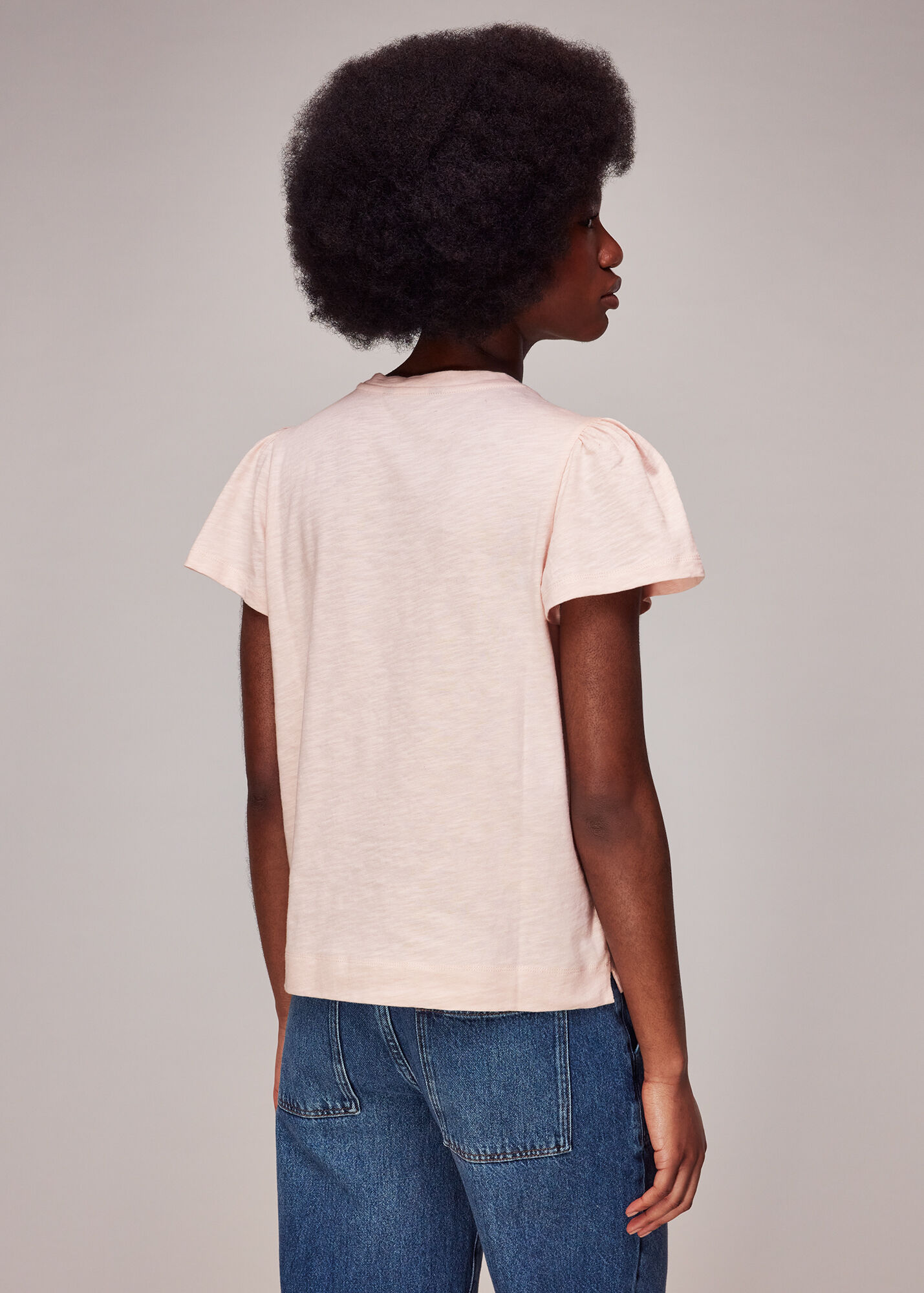 Pale Pink Cotton Frill Sleeve TShirt WHISTLES