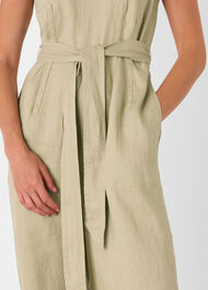 Belted Seamed Linen Jumpsuit