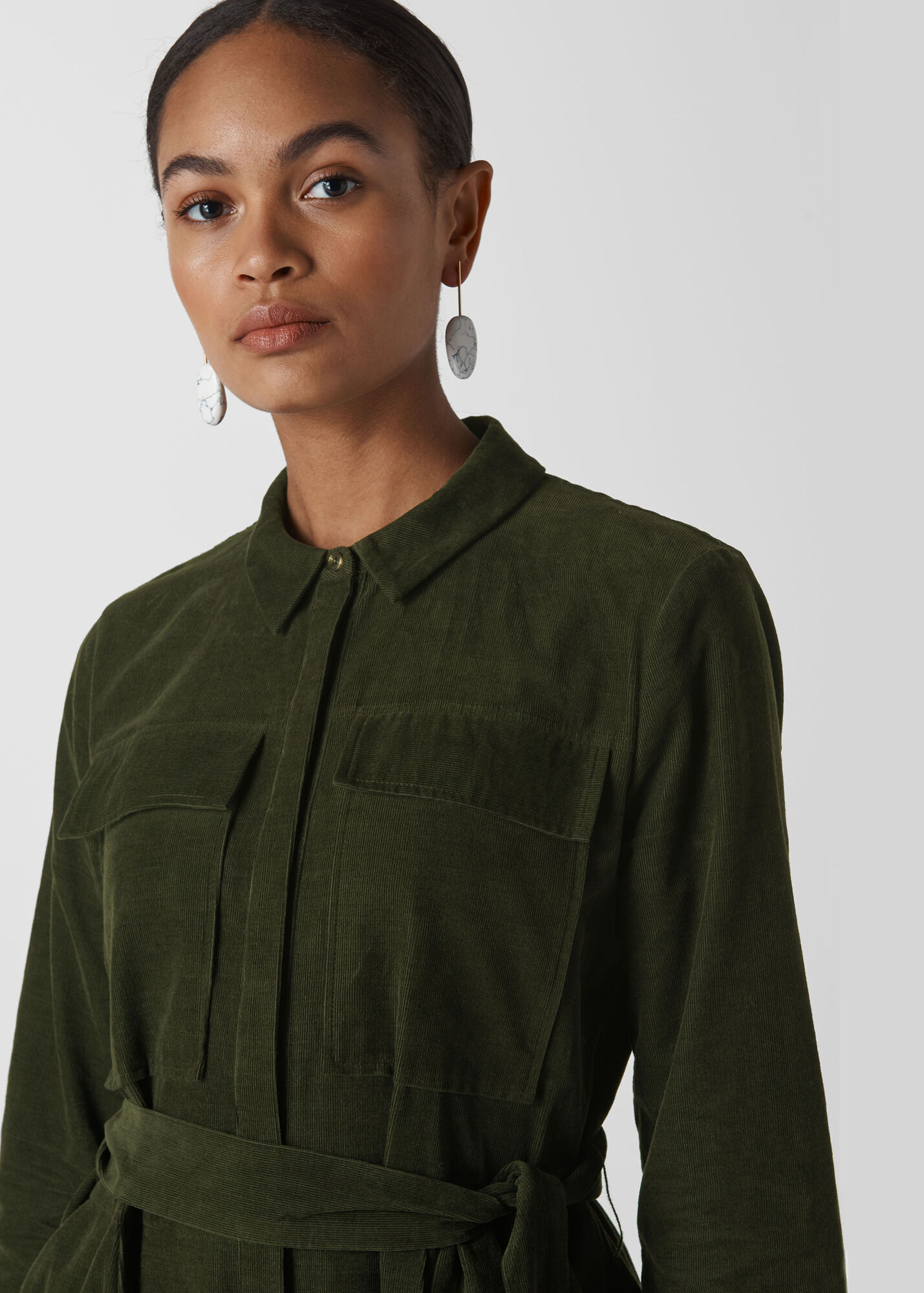 Dark Green Cord Utility Jumpsuit WHISTLES Whistles UK