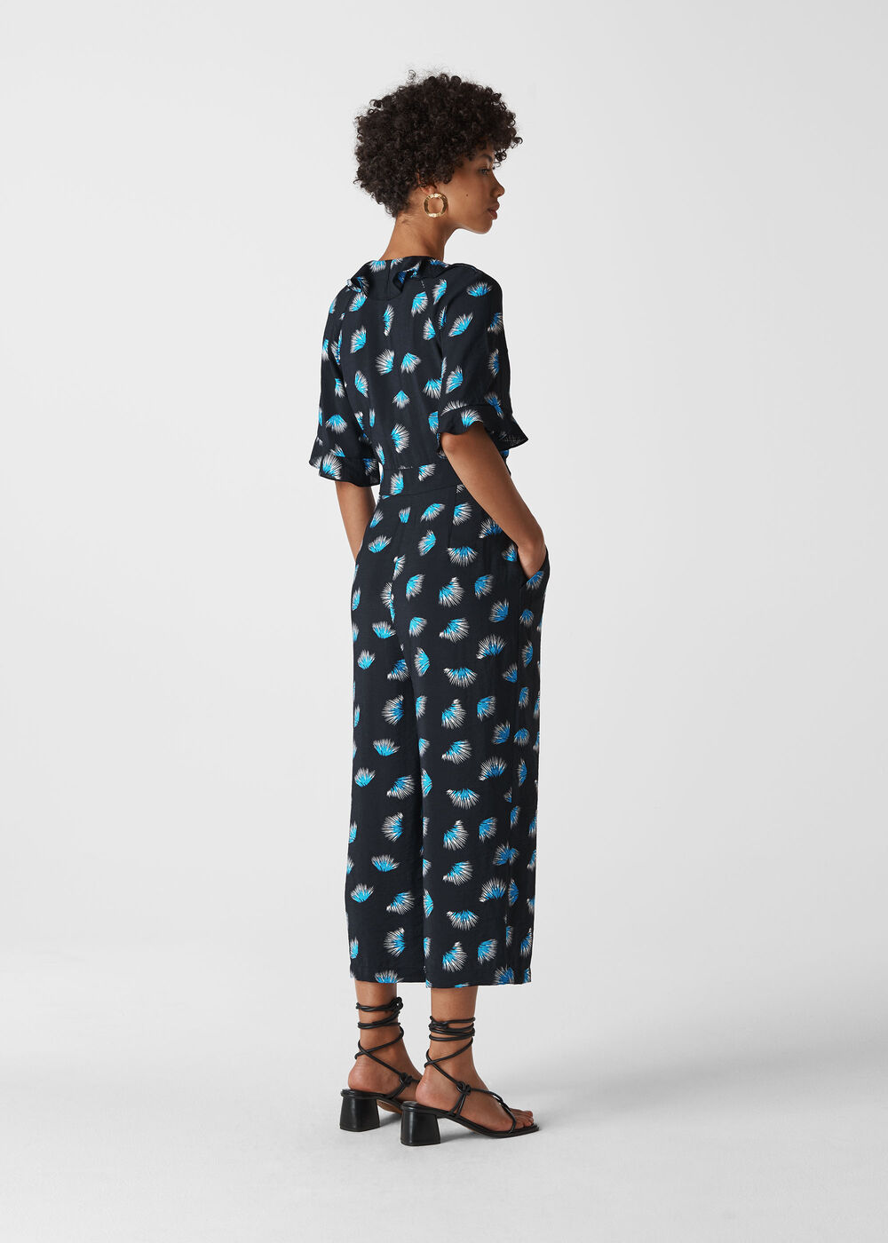 Coral Print Frill Jumpsuit Black/Multi