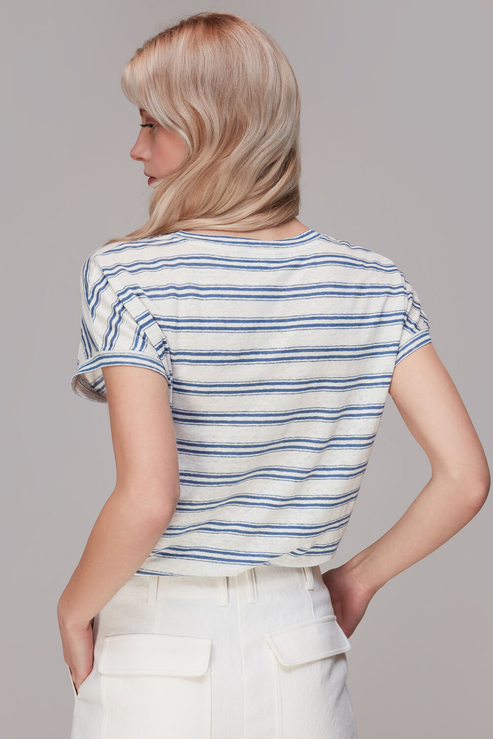 Linen Stripe Scoop Neck Tee