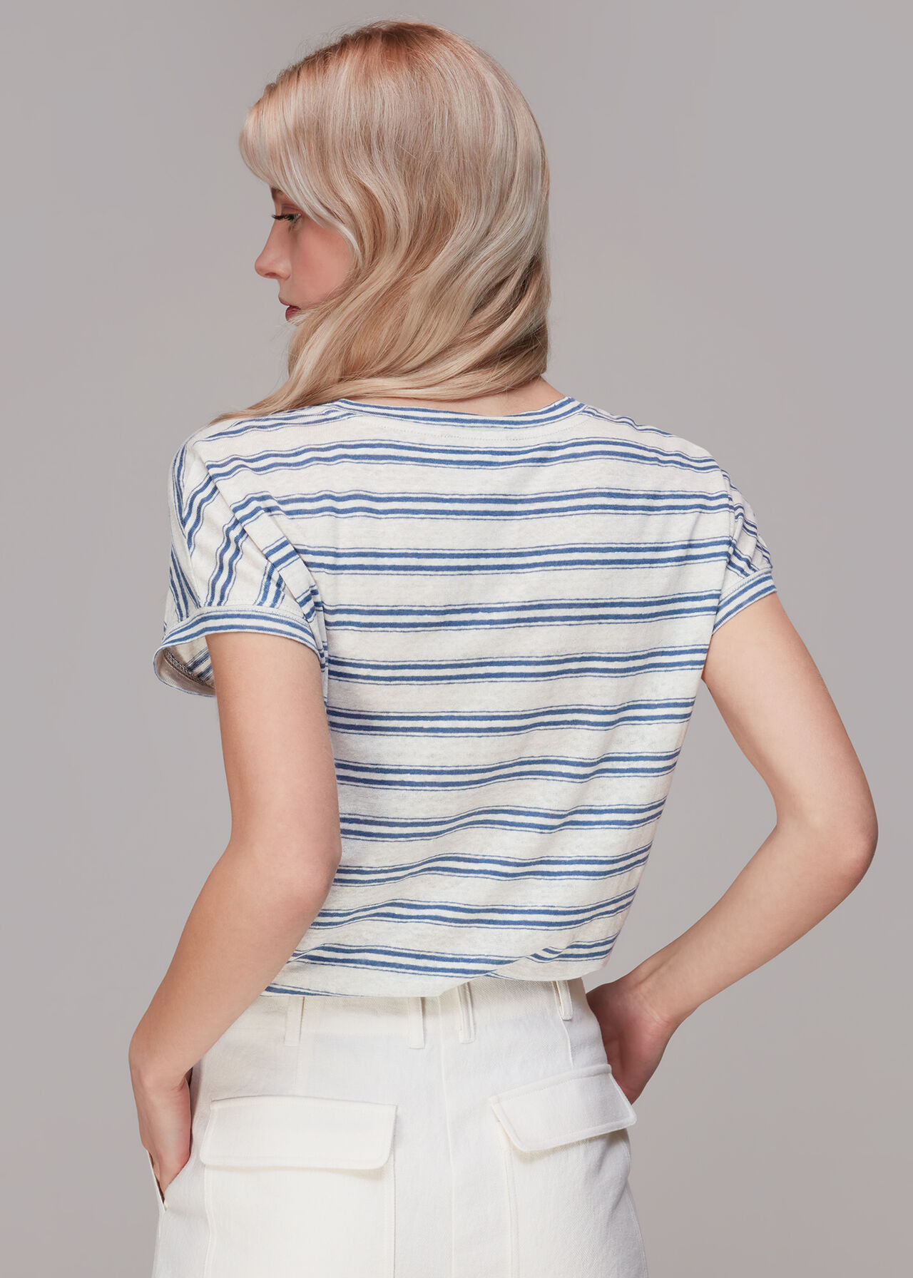 Linen Stripe Scoop Neck Tee