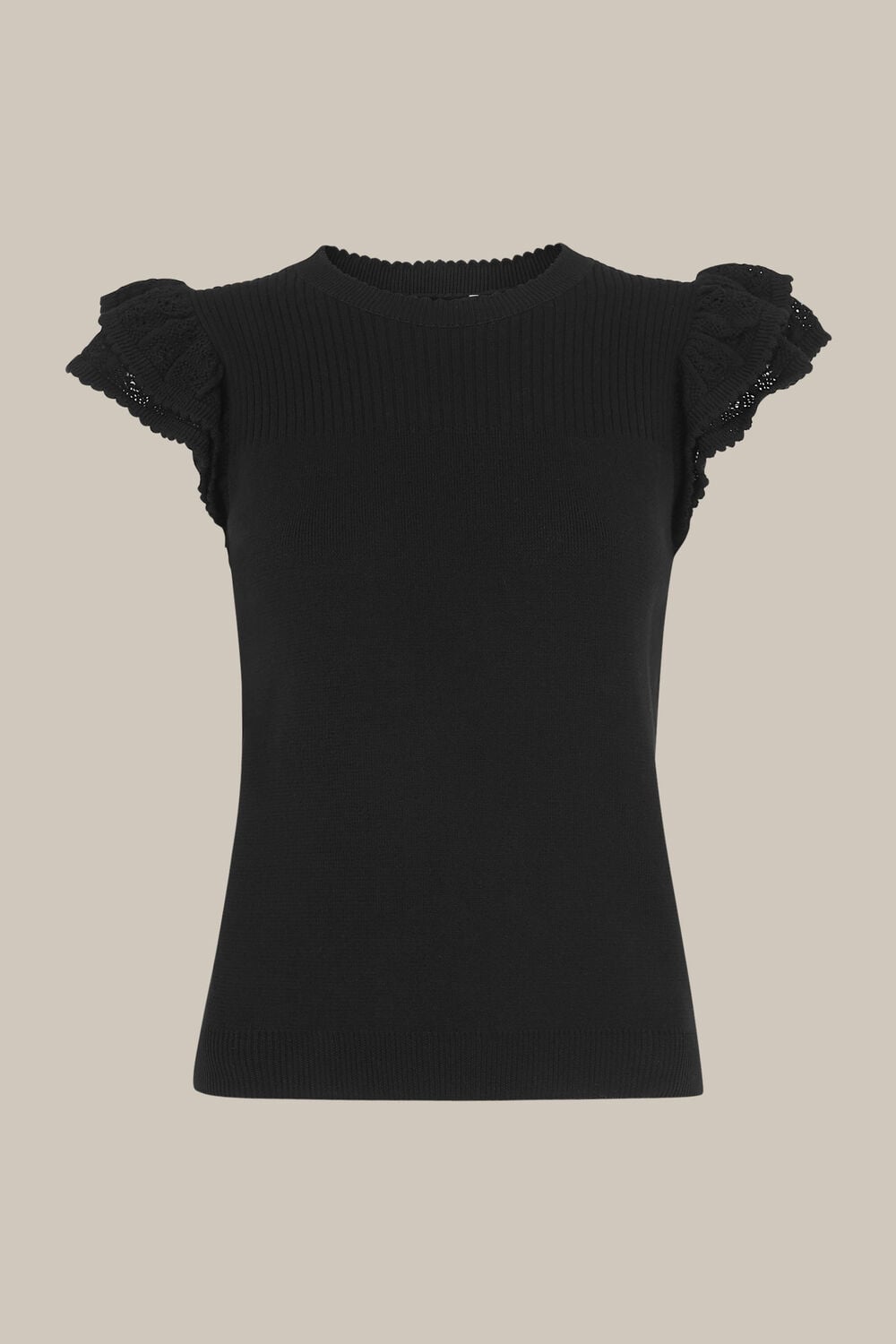 Pointelle Frill Sleeve Top Black