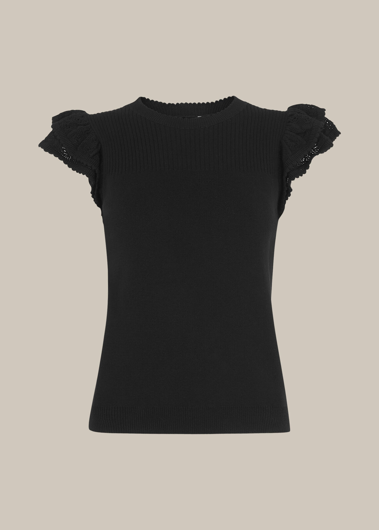 Pointelle Frill Sleeve Top Black