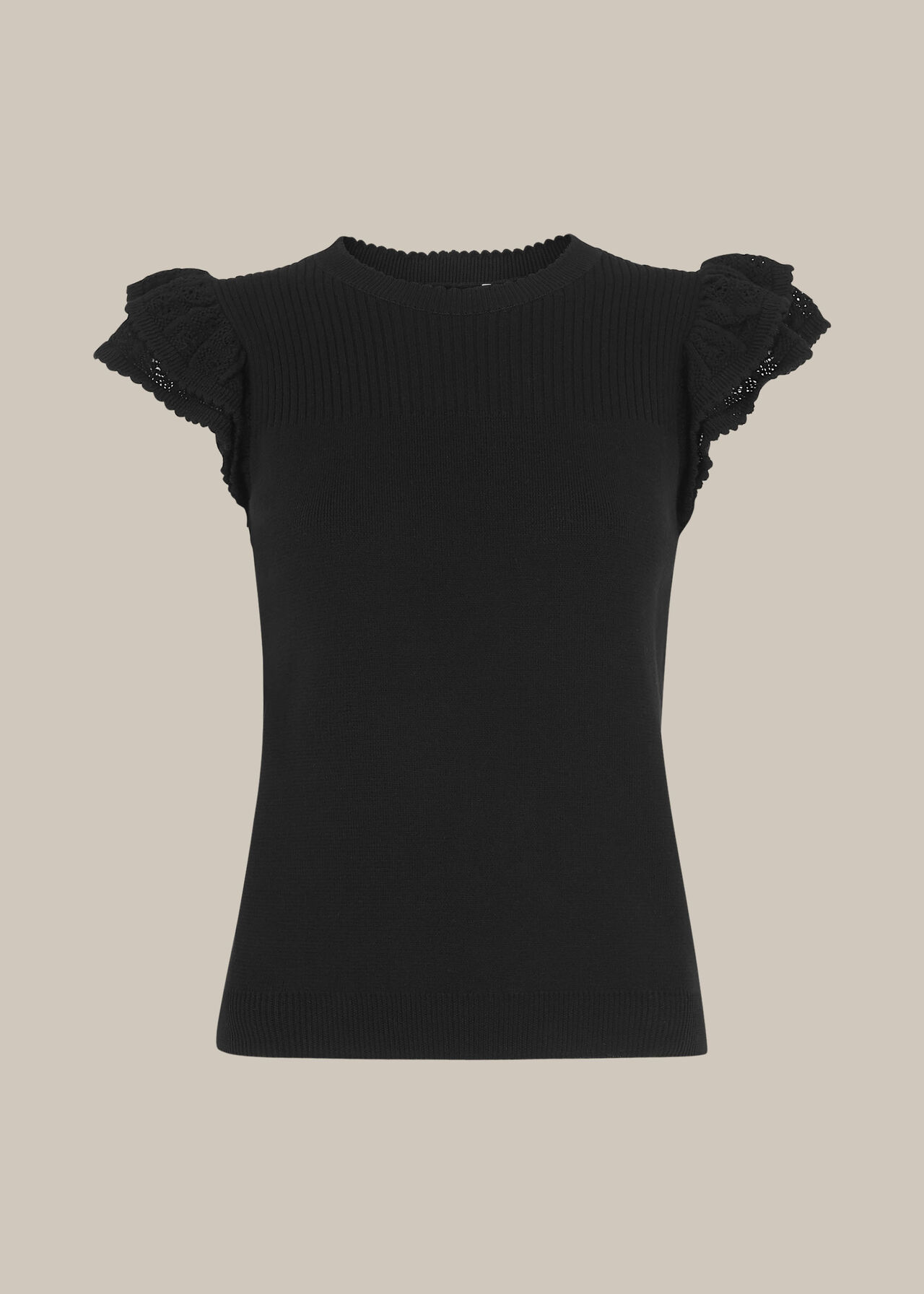 Black Pointelle Frill Sleeve Top | WHISTLES
