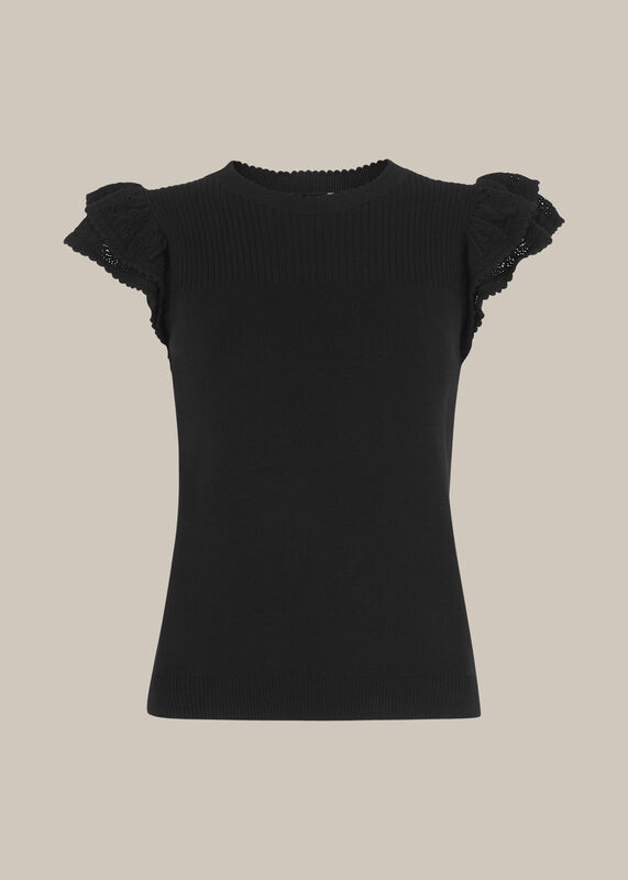 Pointelle Frill Sleeve Top