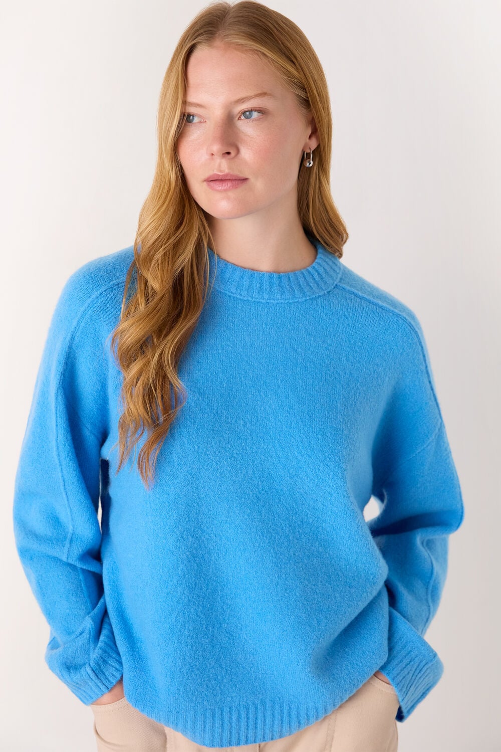 Blue Wool Mix Seam Detail Knit