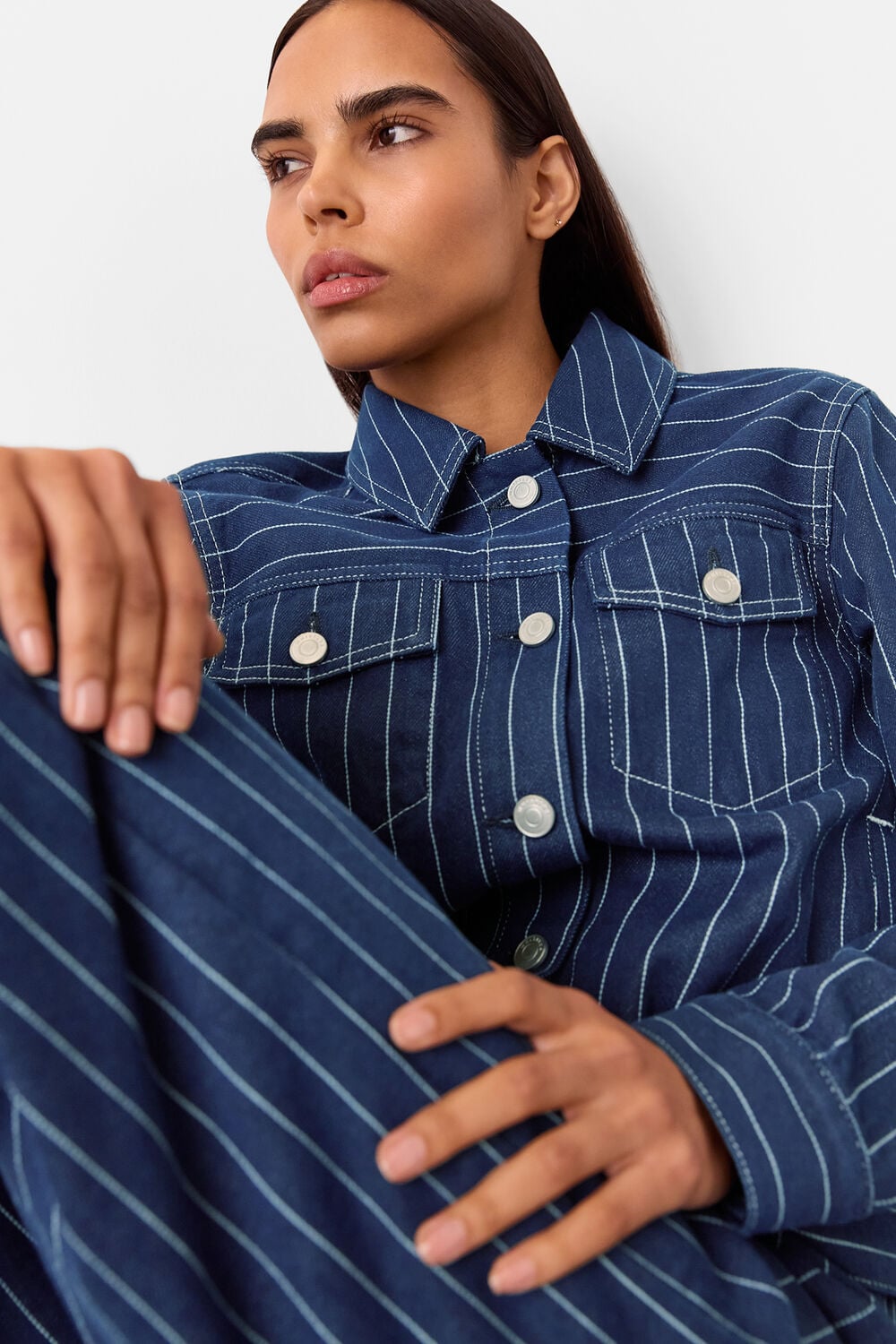 Pinstripe Denim Jacket