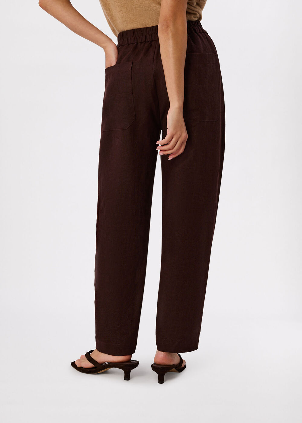 Petite Linen Barrel Leg Trouser