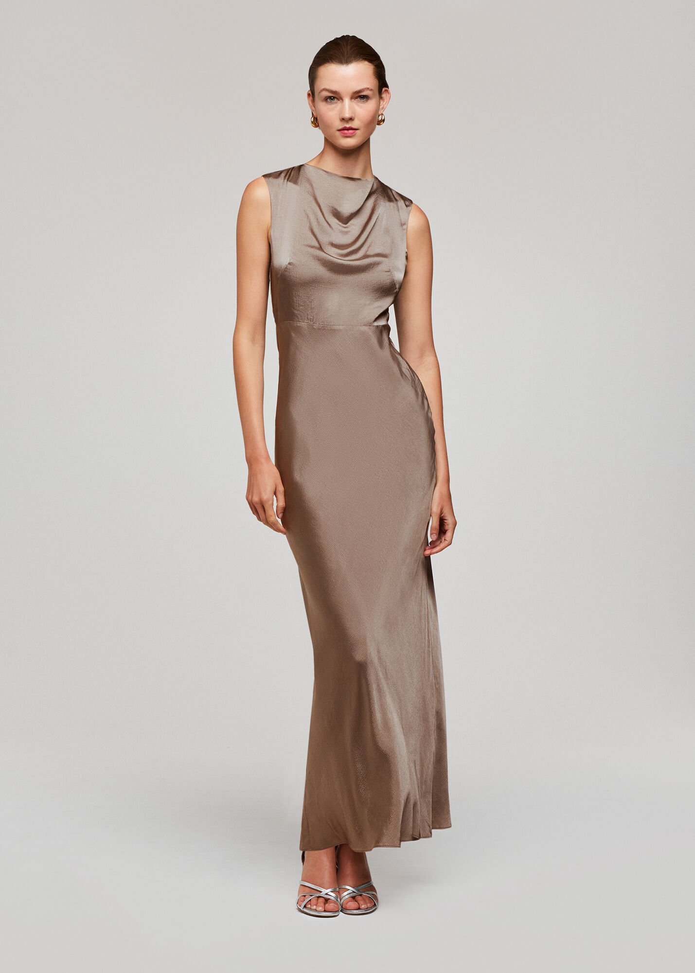 【日本製】 whistles-cowl-neck-satin-maxi- ワンピース