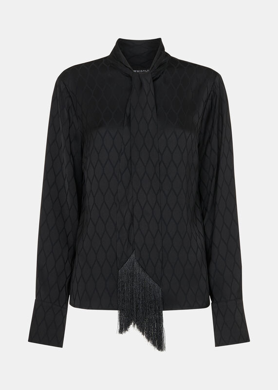 Black Diamond Jacquard Scarf Blouse