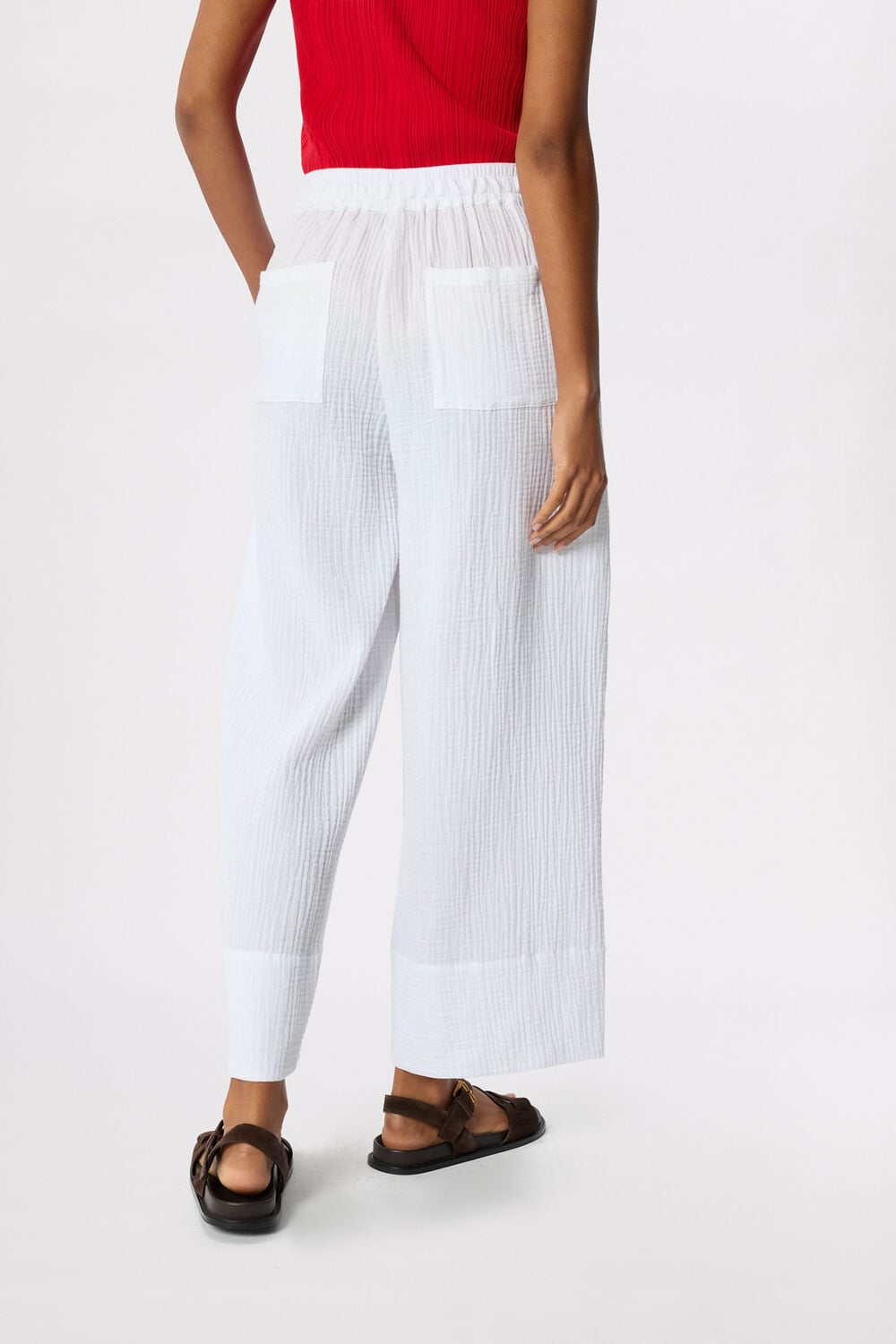 Ivory Wide Crop Cheesecloth Trouser