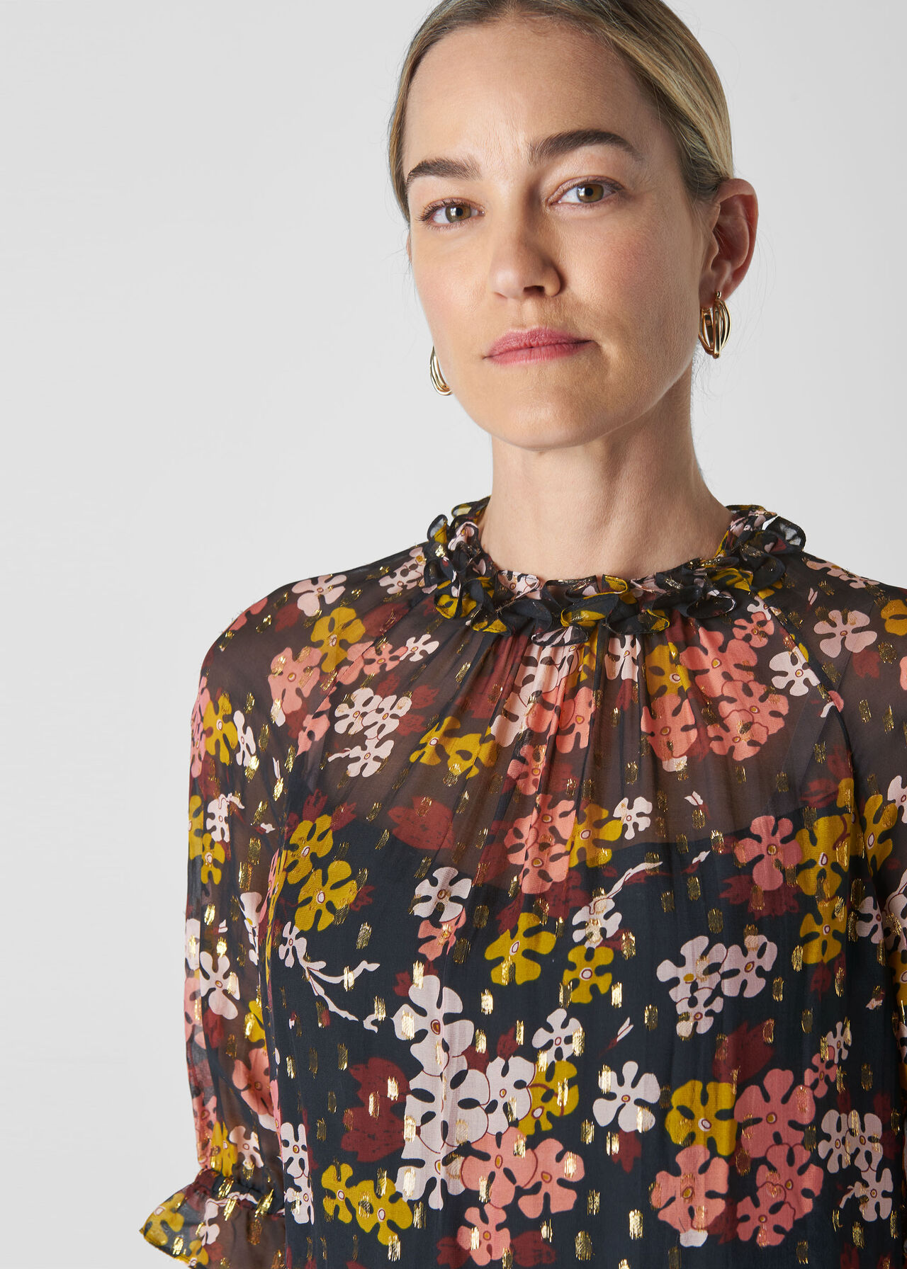 Clover Floral Silk Mix Top Multicolour