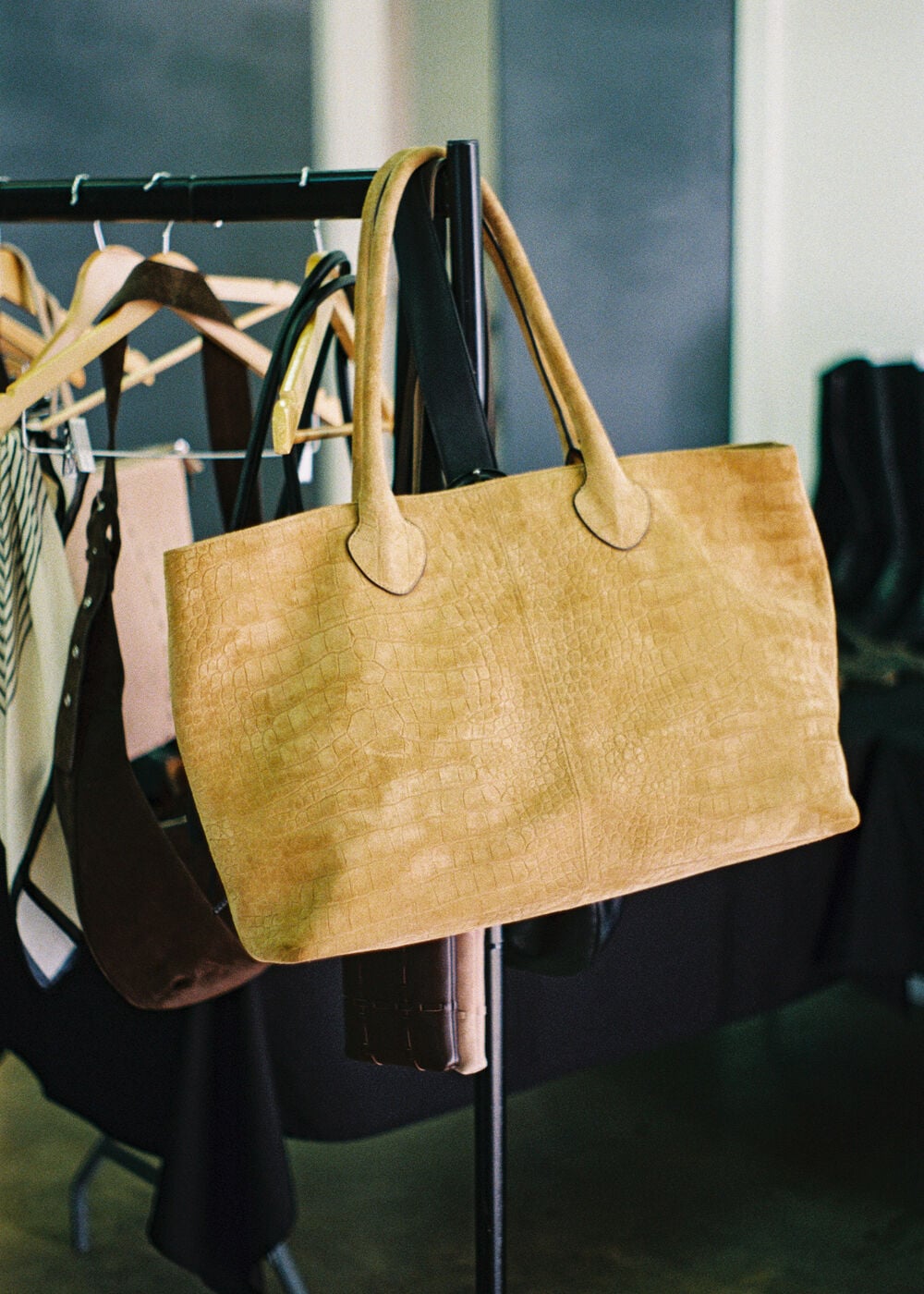 Neutral Leandra Croc Suede Tote Bag