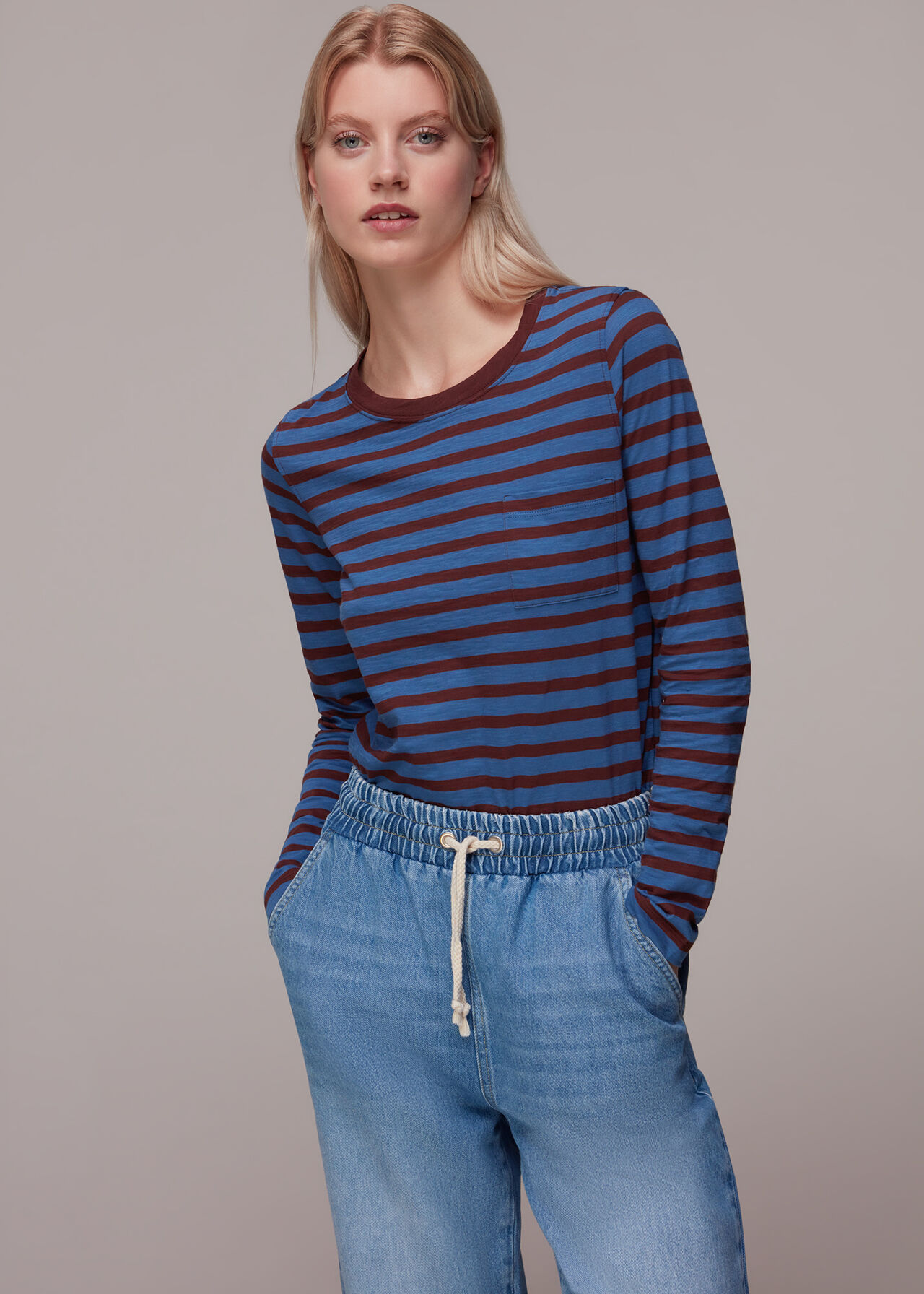 Stripe Crew Neck Pocket Top