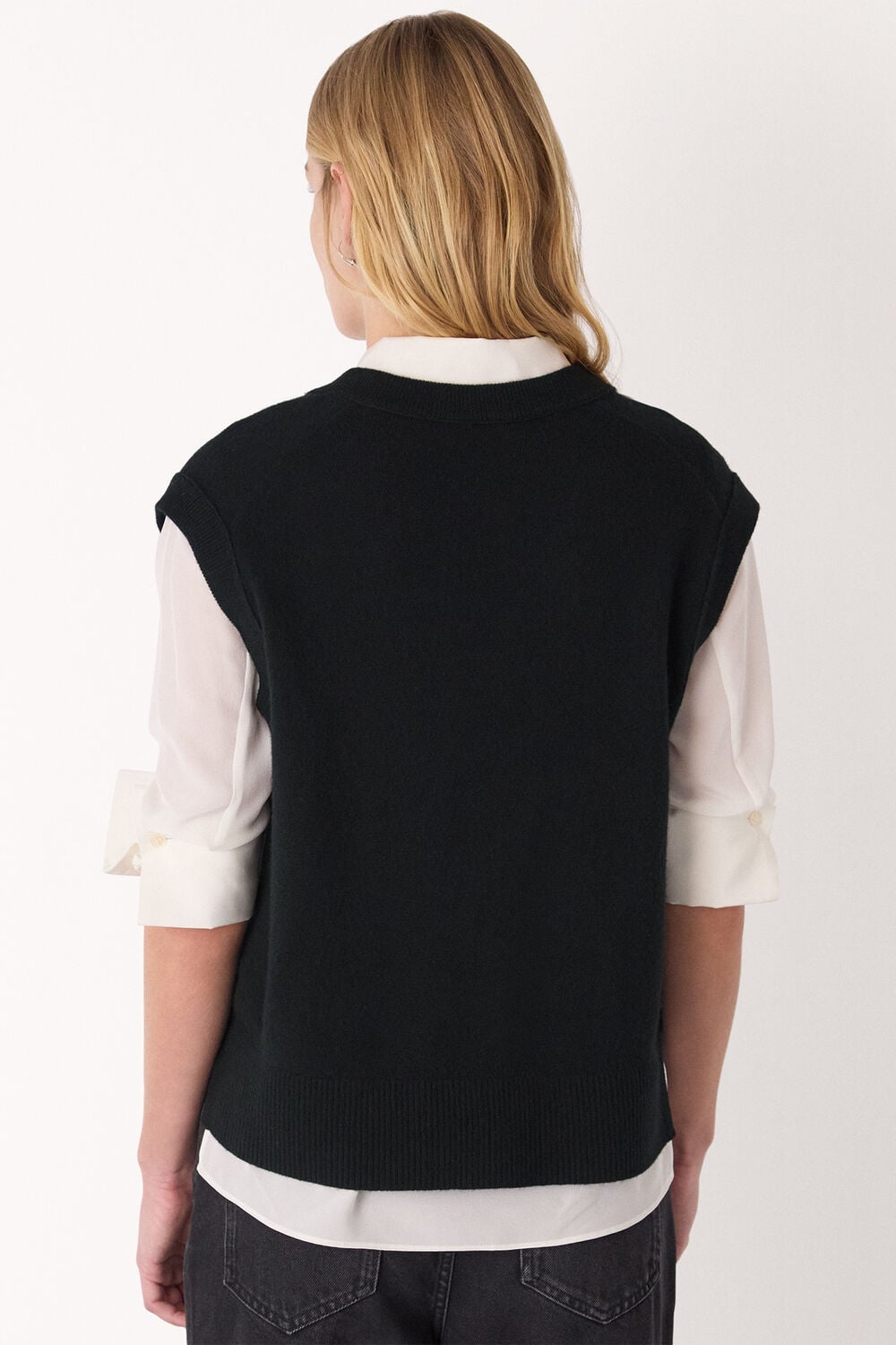 Black Wool V Neck Tank