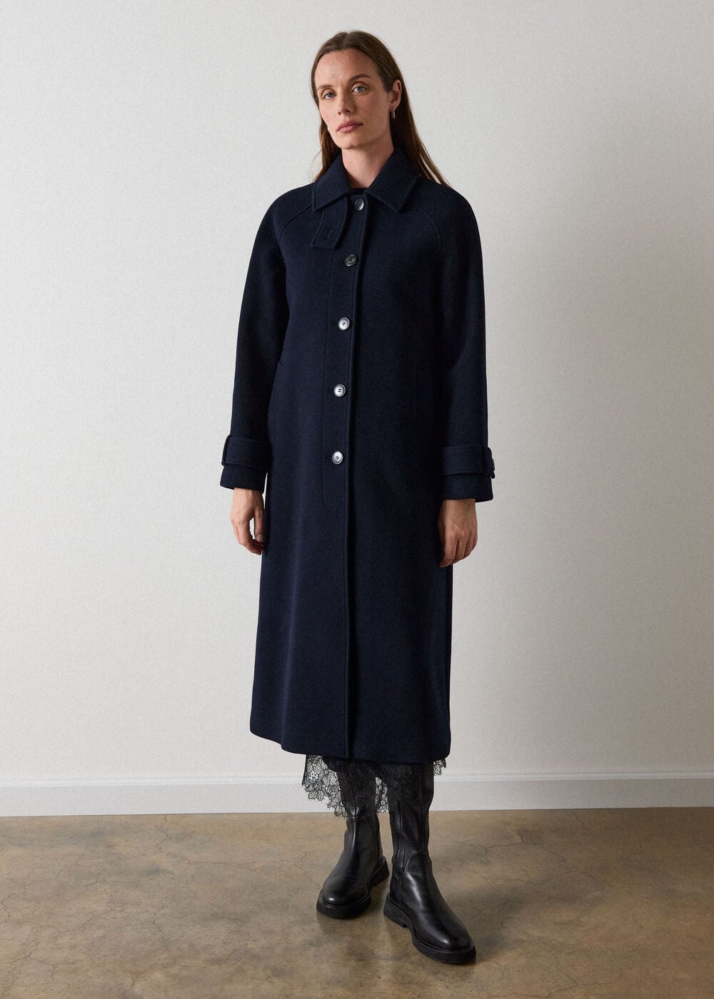 Navy Long Wool Car Coat