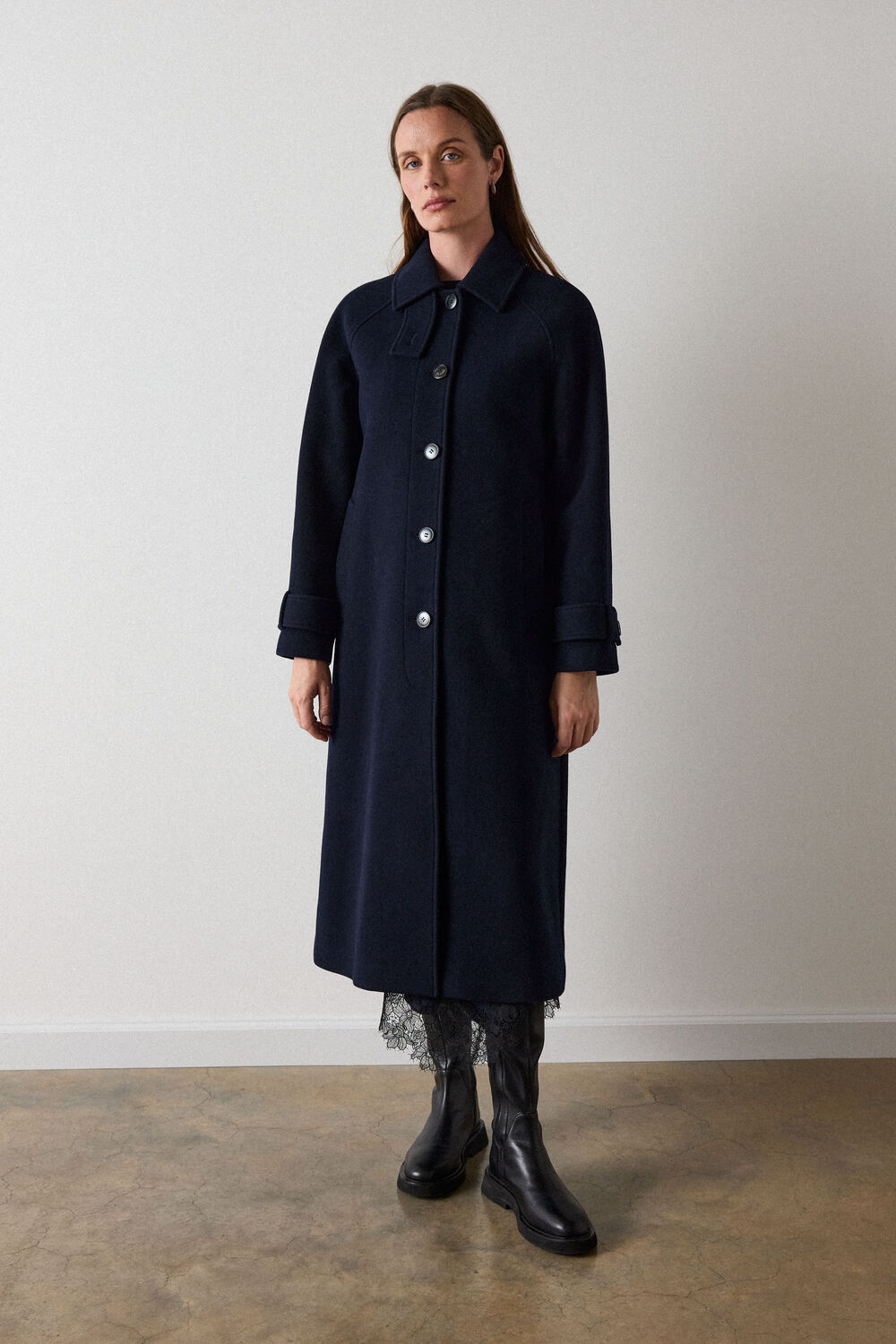Navy Long Wool Car Coat