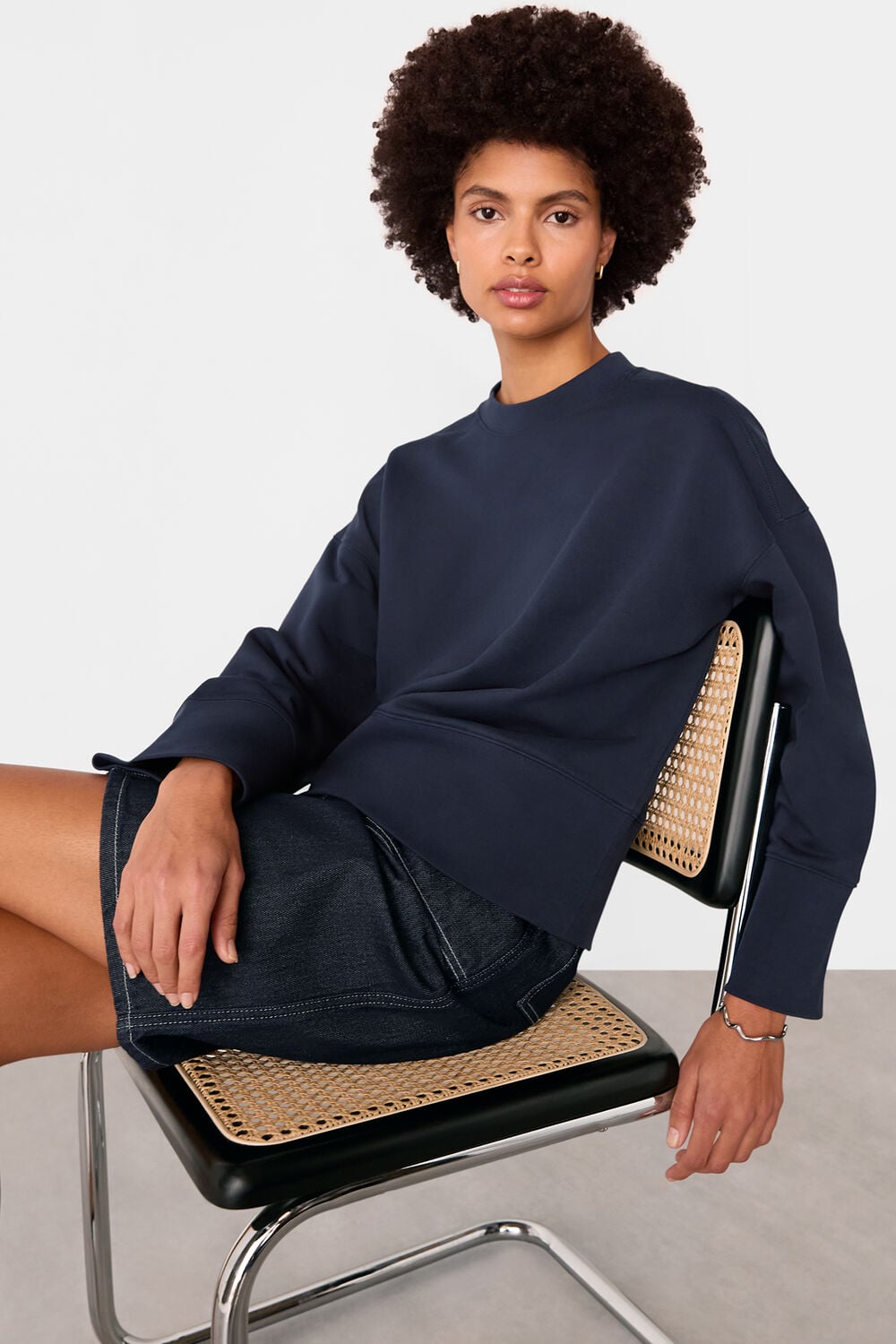 Navy Rib Cuff Detail Jersey Sweat