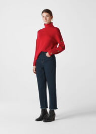 Button Sleeve Funnel Neck Knit