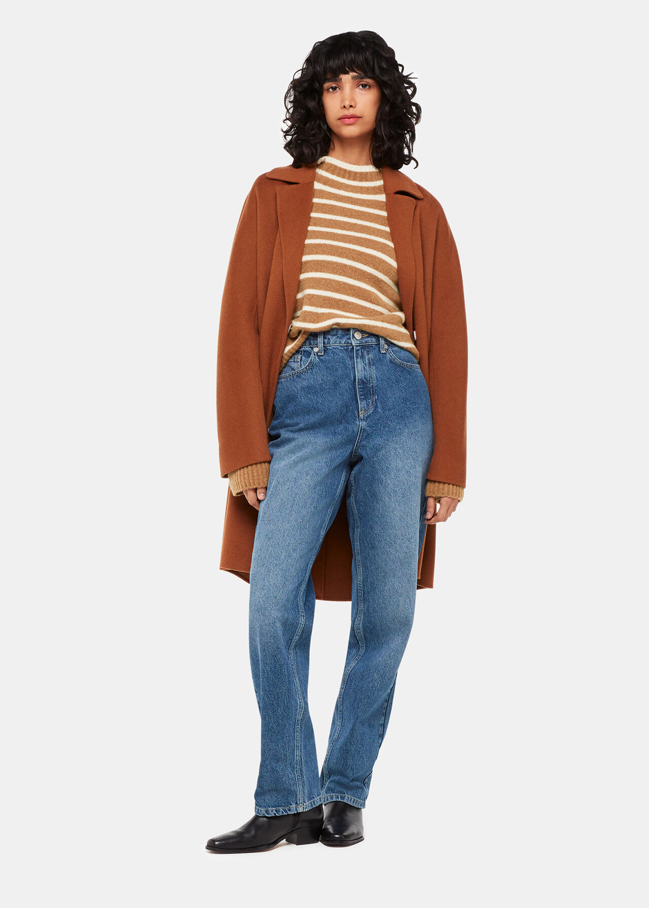 Stripe Rib Detail Funnel Knit