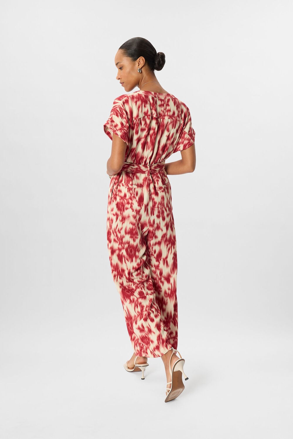Red Petite Blurred Floral Tie Jumpsuit
