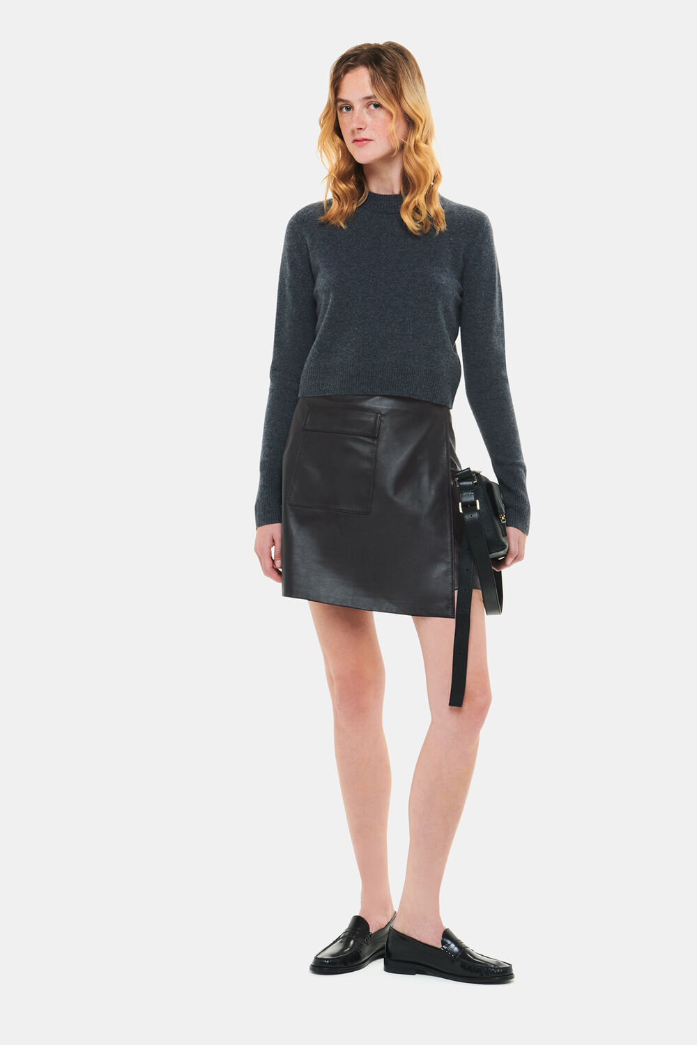 Black Wrap Leather Mini Skirt