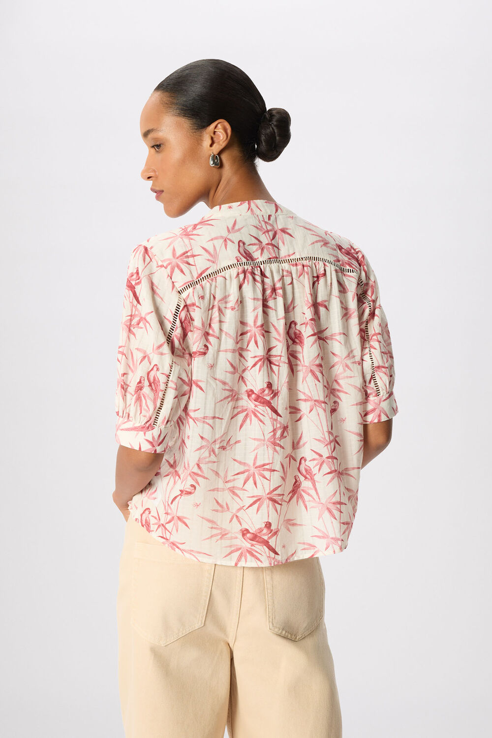 Pink Tropical Bird Textured Shirt