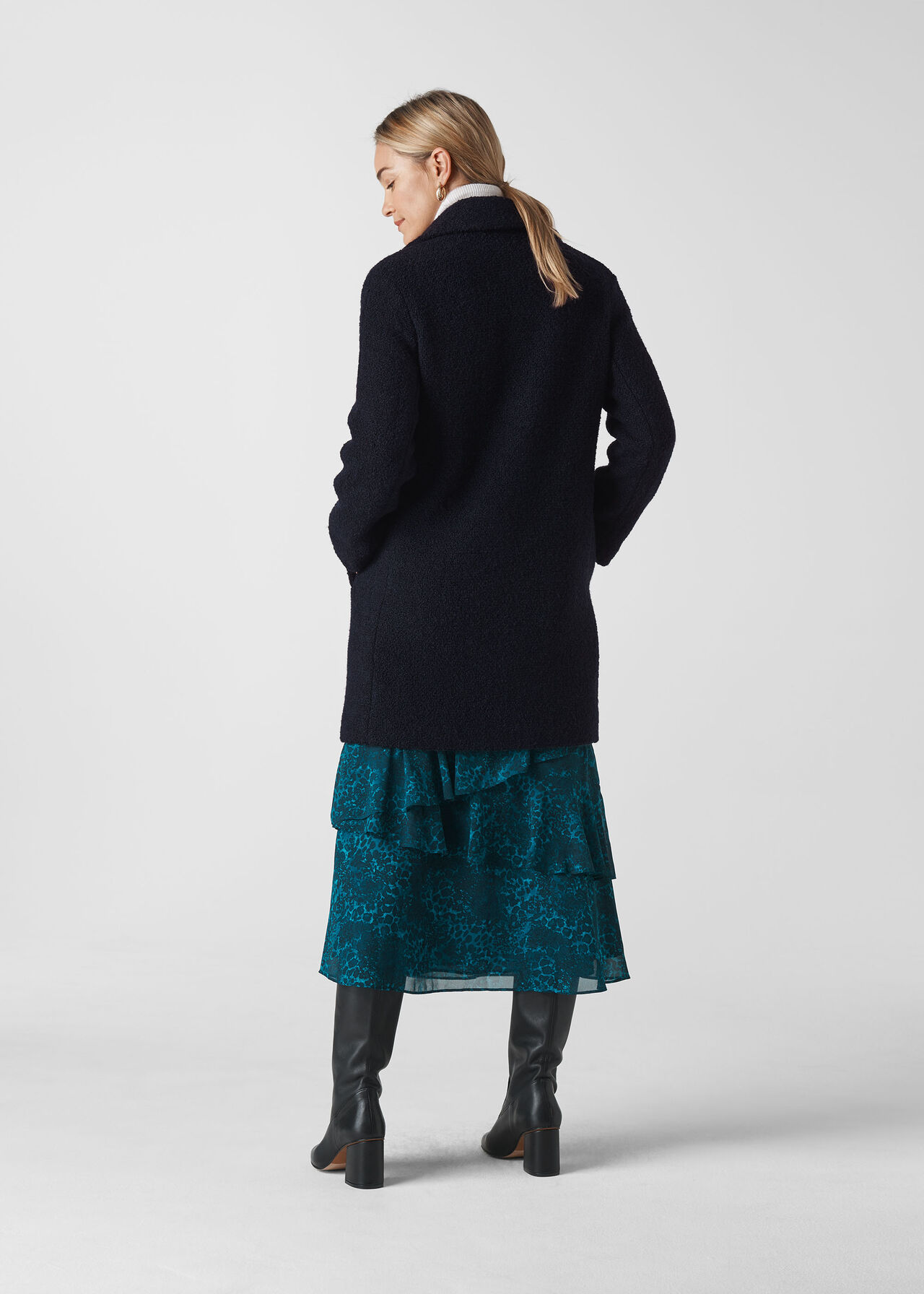 Boucle Double Breasted Coat Navy