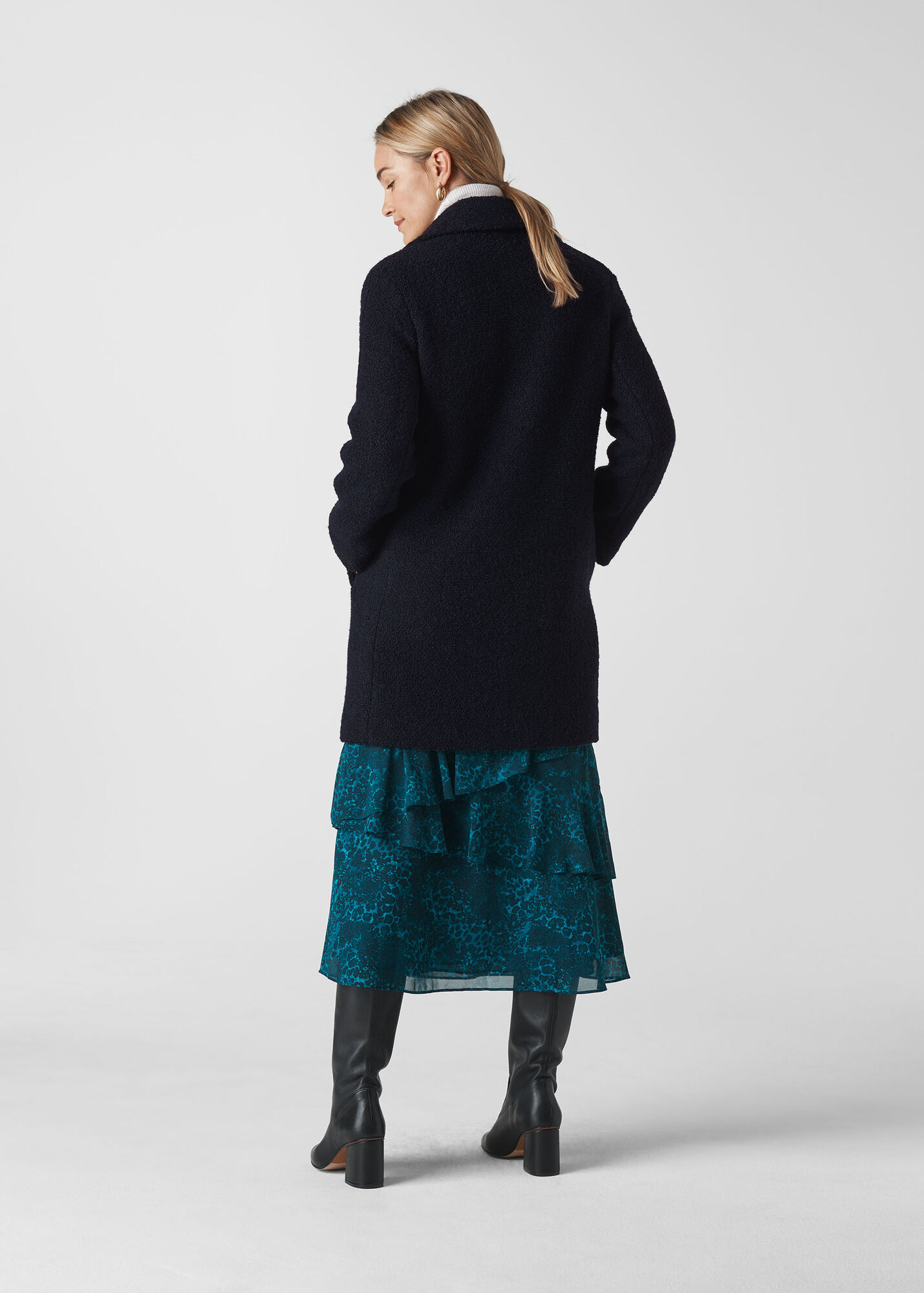 Navy Boucle Double Breasted Coat WHISTLES