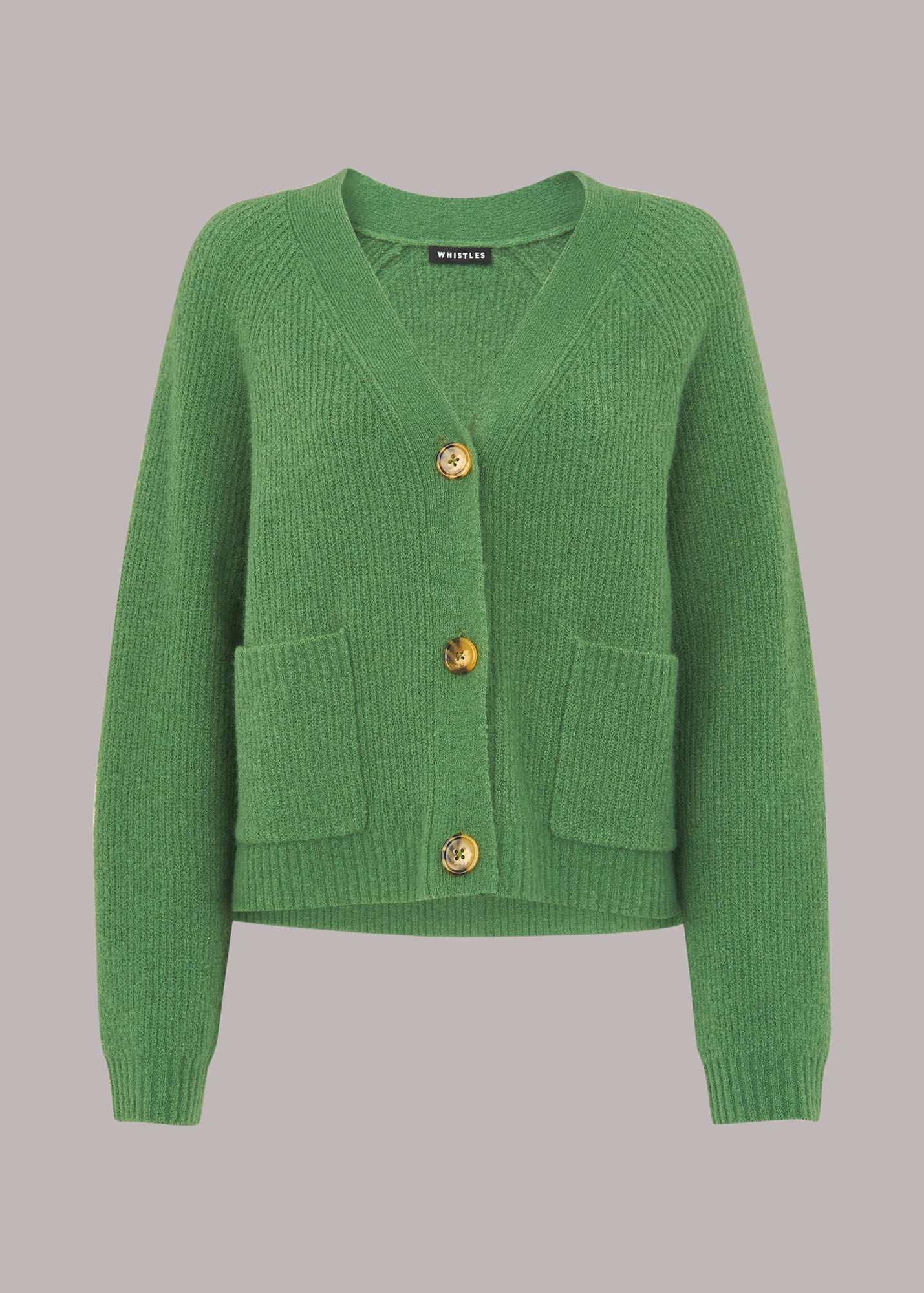 Green Ribbed Pocket Cardigan WHISTLES
