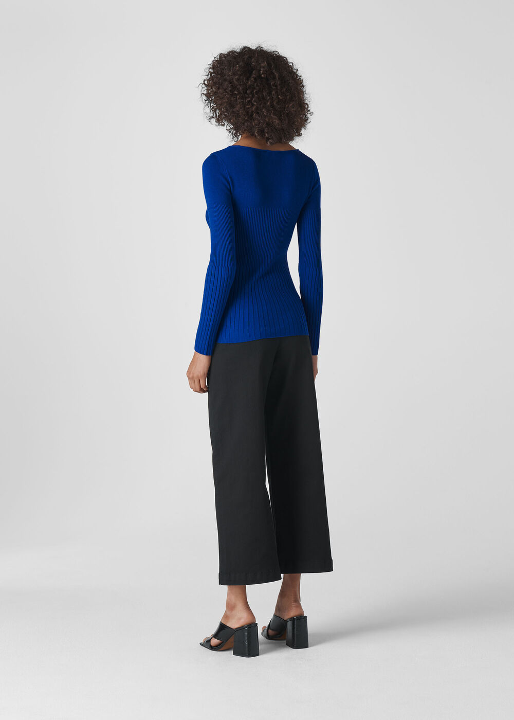 Square Neck Silk Mix Rib Knit Blue