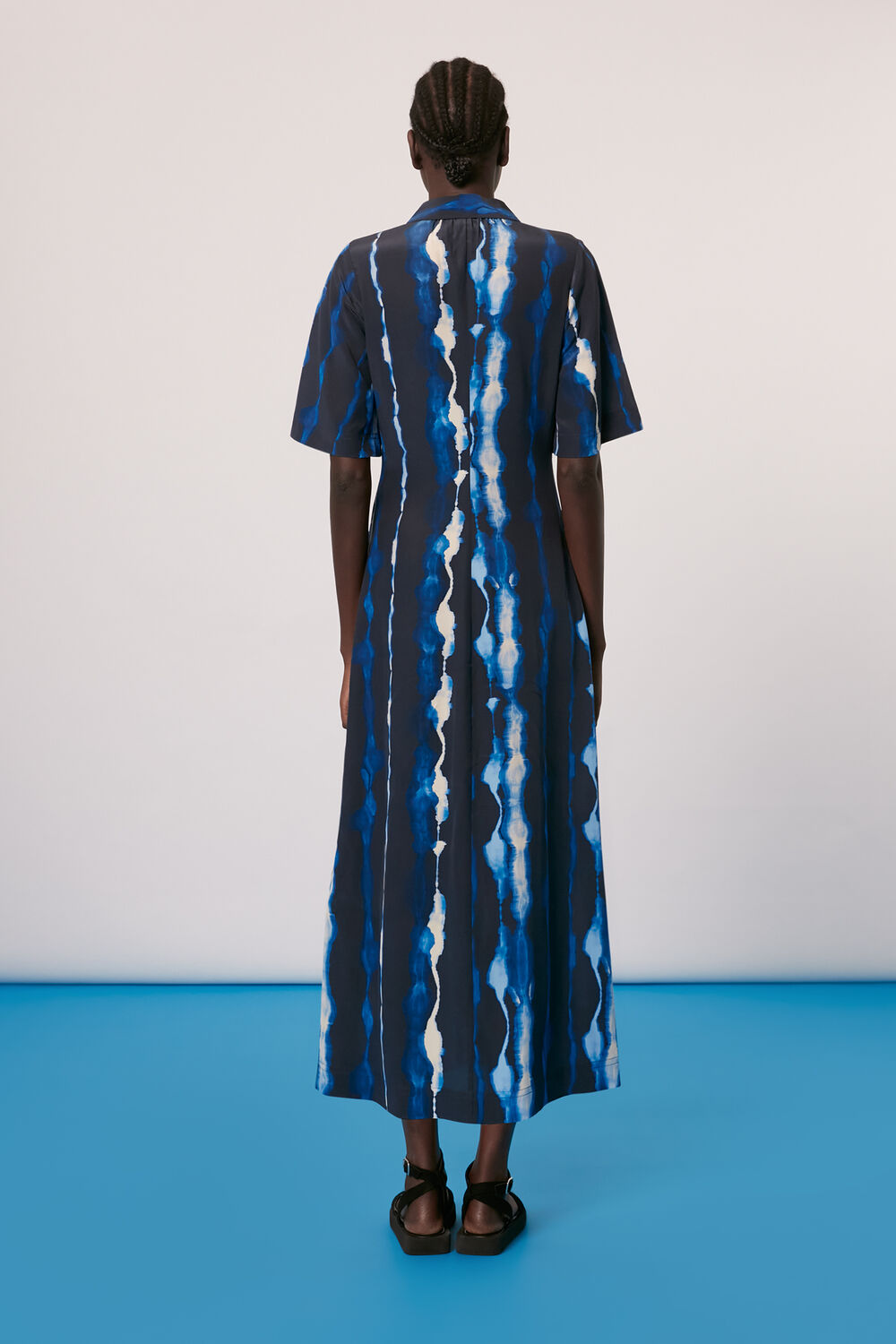 Shibori Print Silk Midi Dress