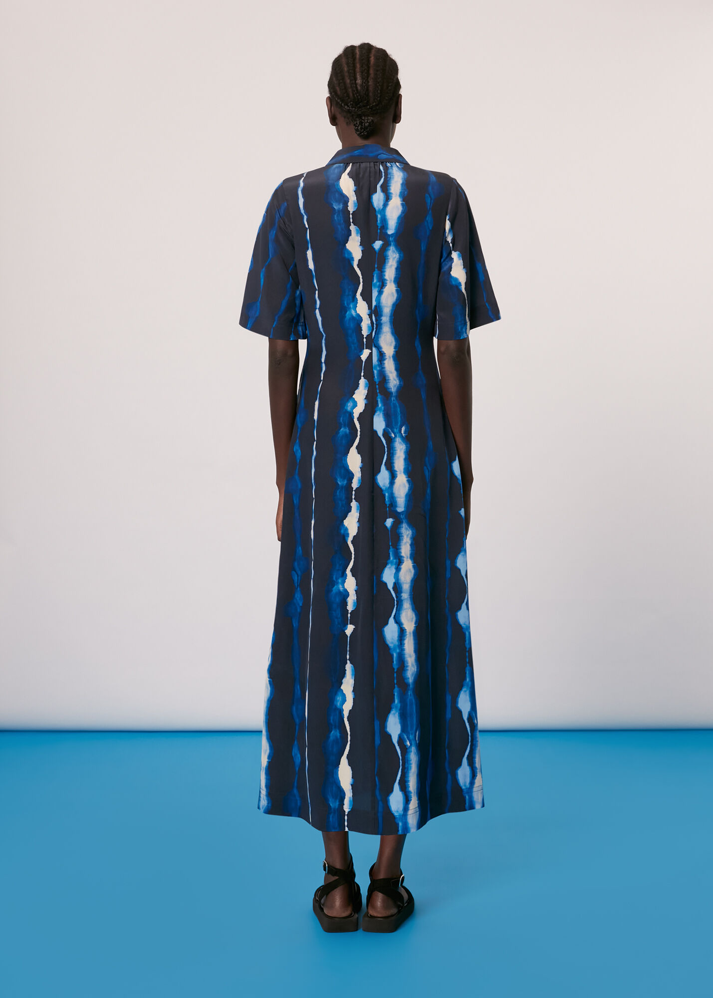 Blue/Multi Shibori Print Silk Midi Dress | WHISTLES | Whistles