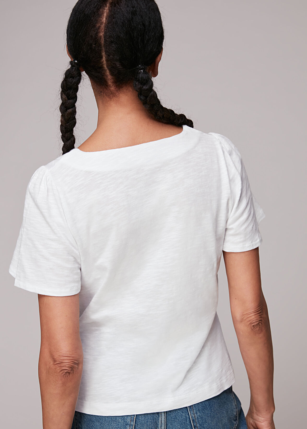 Button Front Frill Top White