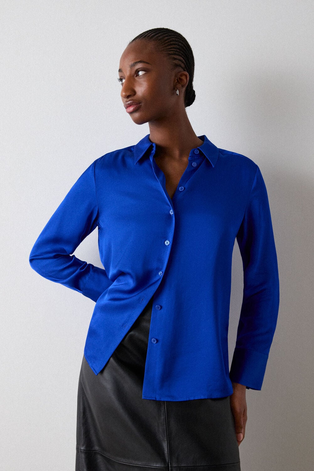 Satin Viscose Collared Shirt