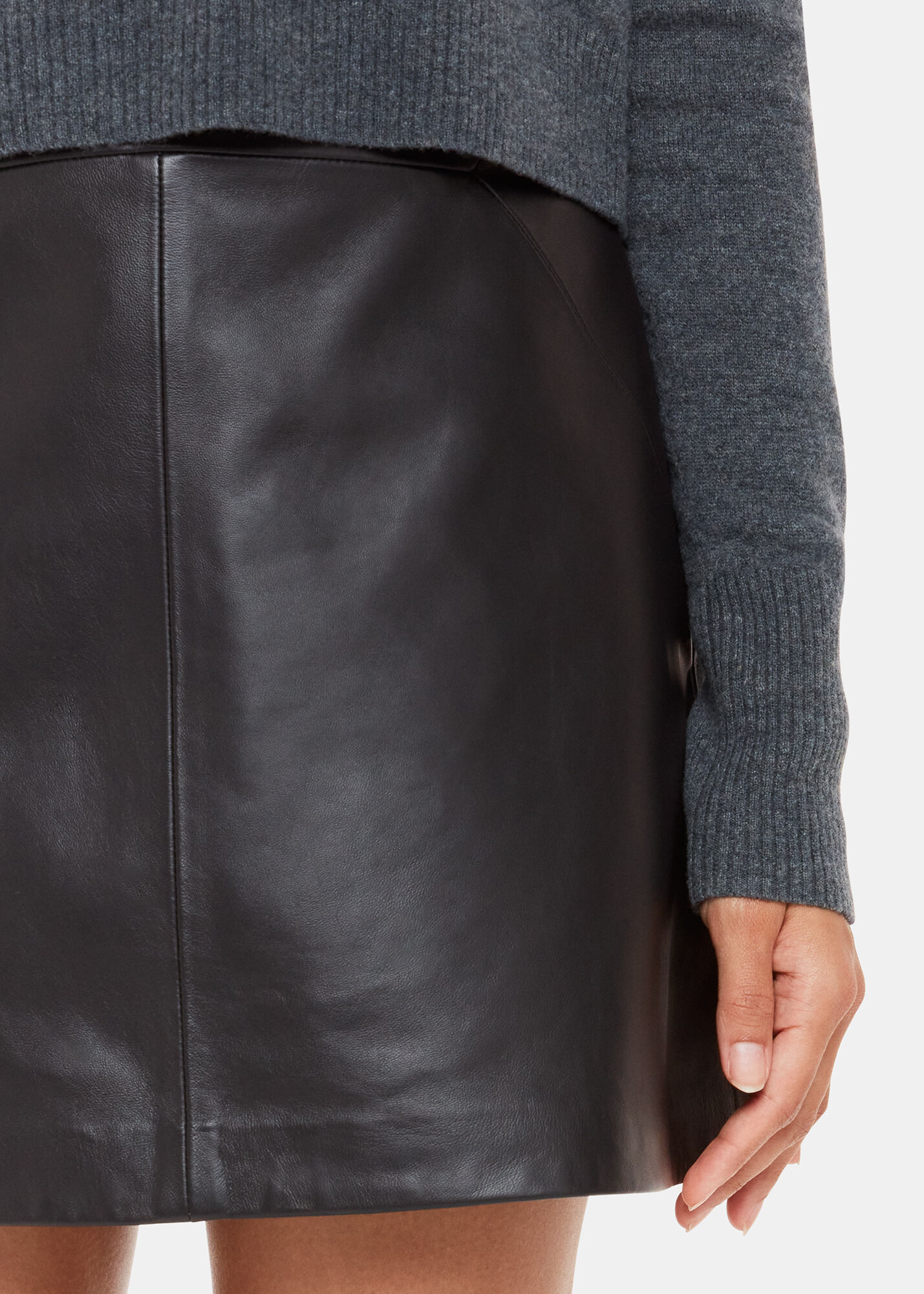 Whistles a-line mini leather skirt black 2025