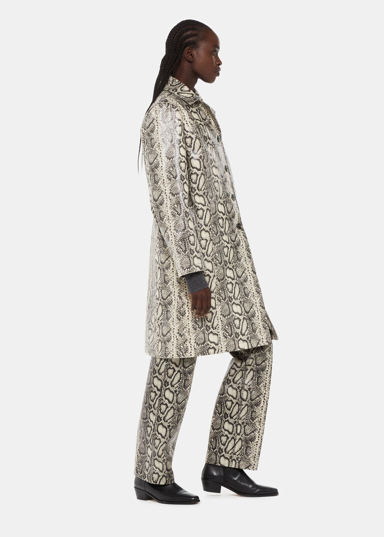 Iyana Snake Print Leather Coat