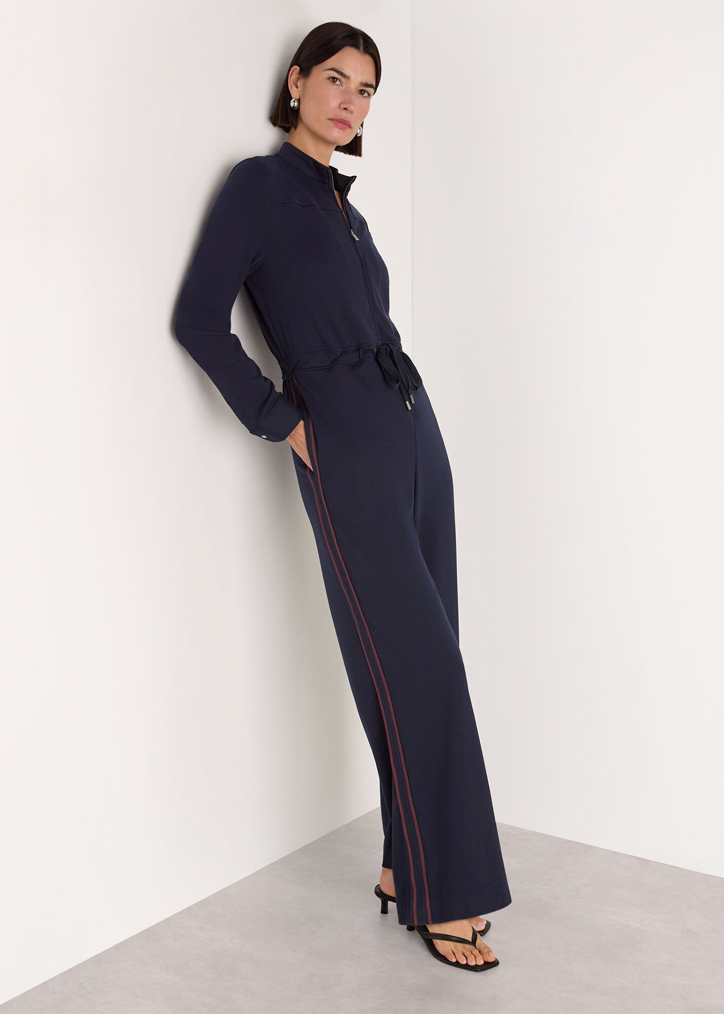 Navy/Multi Ponte Side Stripe Jumpsuit | WHISTLES | Whistles US |