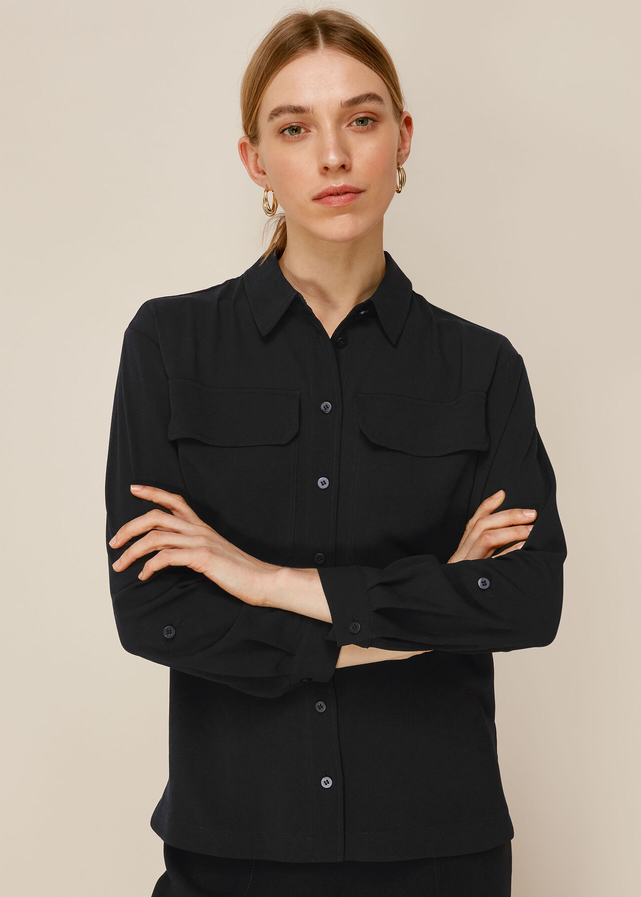 Textured Pocket Blouse Black